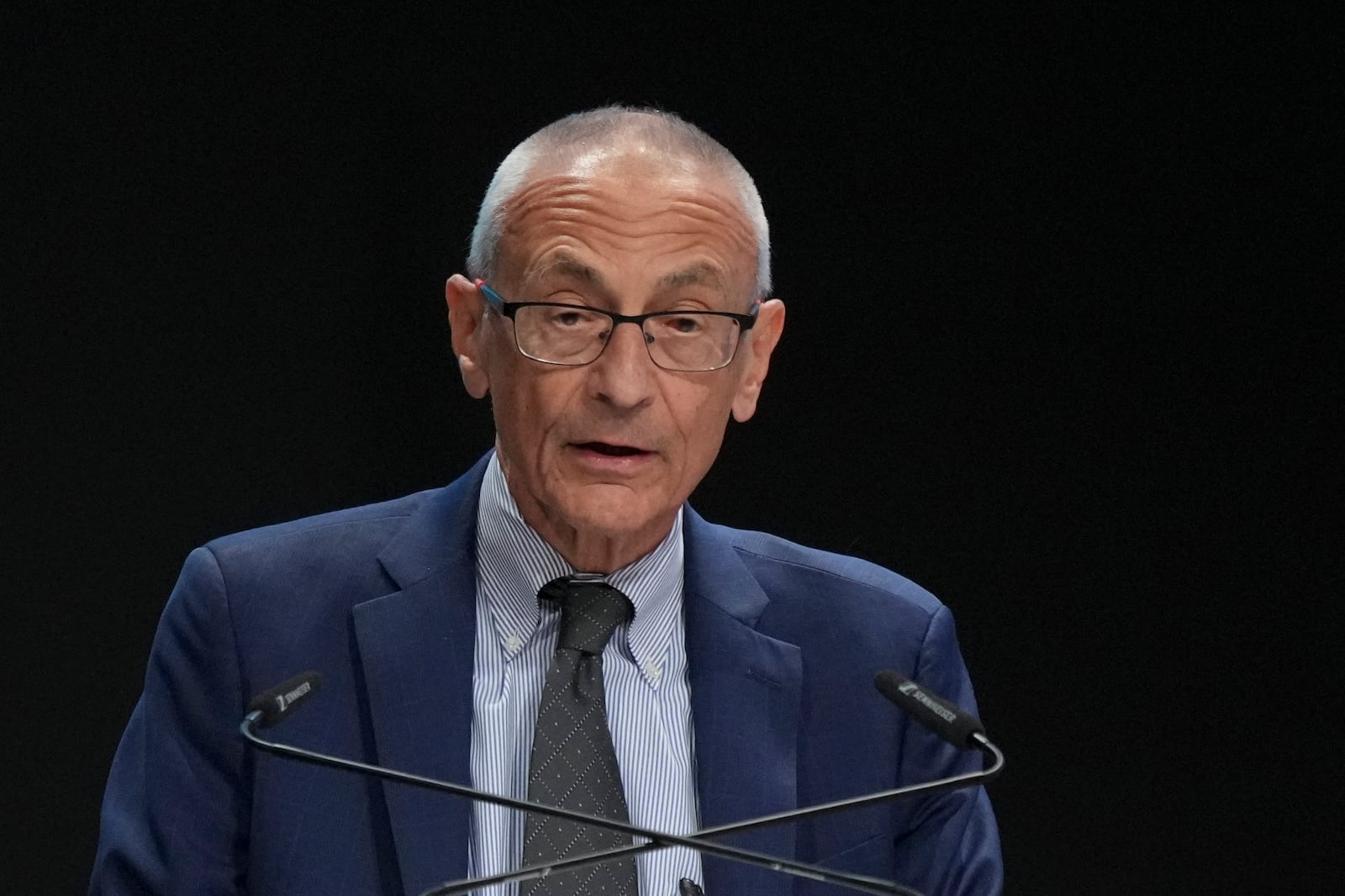 John Podesta, U.S. climate envoy, speaks during a plenary session at the COP29 U.N. Climate Summit, Wednesday, Nov. 13, 2024, in Baku, Azerbaijan. (AP Photo/Sergei Grits)