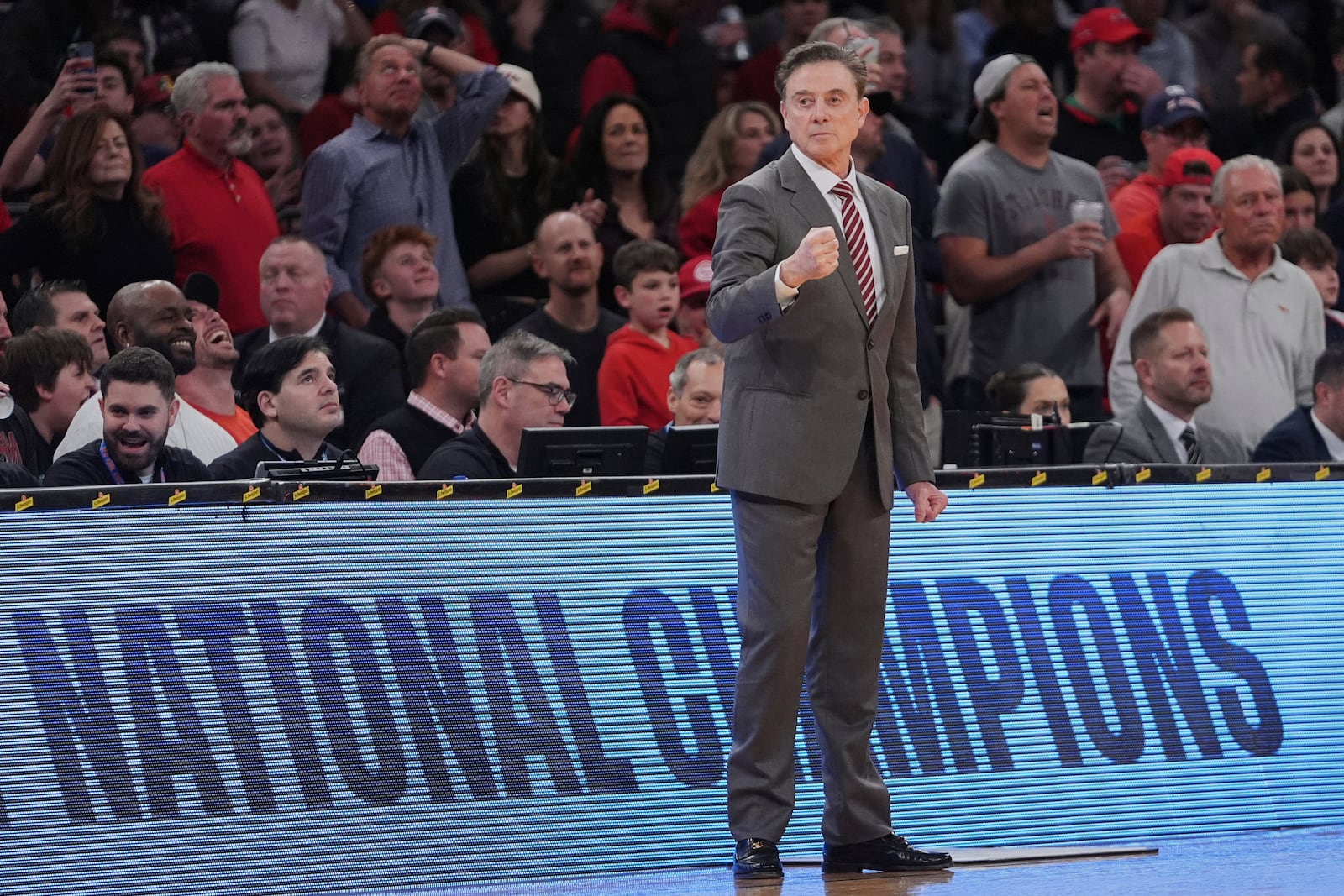 St. John's head coach Rick Pitino gestures during the second half of an NCAA college basketball game against Creighton in the championship of the Big East Conference tournament Saturday, March 15, 2025, in New York. (AP Photo/Frank Franklin II)