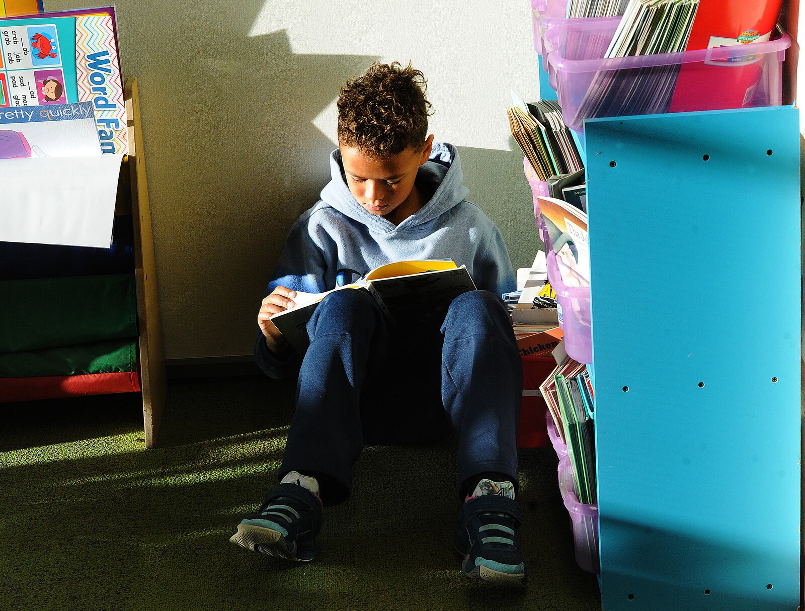 Charles Huber Elementary student Kenneth Whack reads a book in class Thursday Nov. 3, 2022. MARSHALL GORBY\STAFF