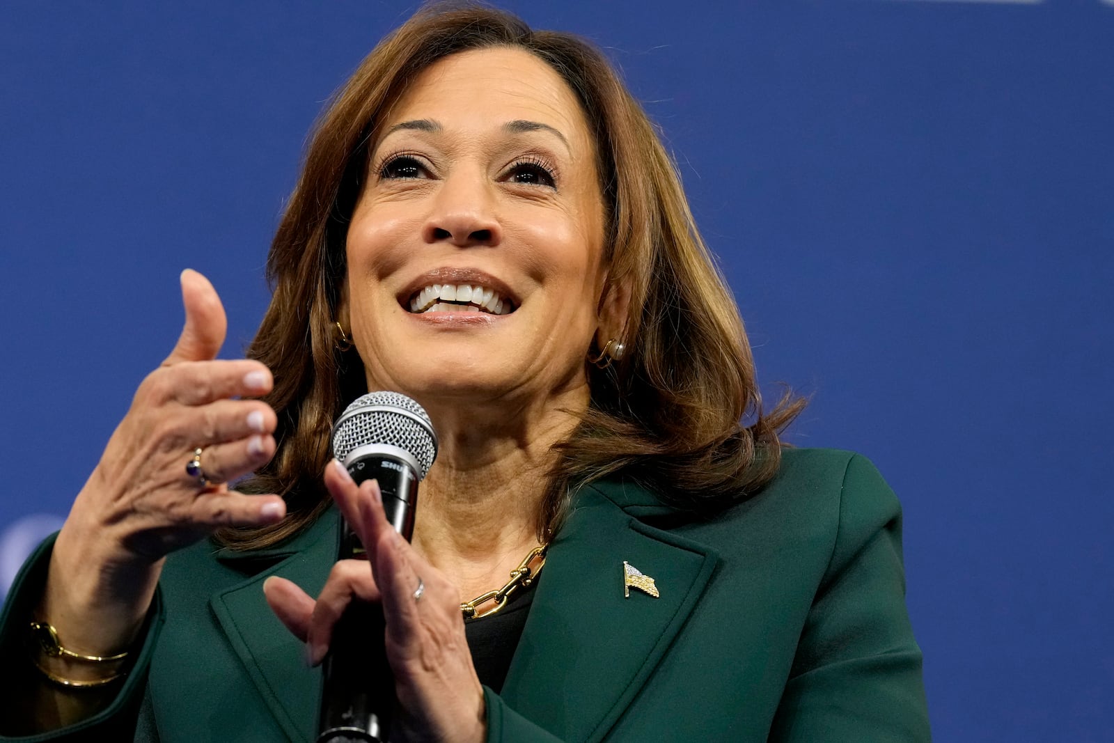 Democratic presidential nominee Vice President Kamala Harris speaks during a town hall at The People's Light in Malvern, Pa., Monday, Oct. 21, 2024. (AP Photo/Jacquelyn Martin)