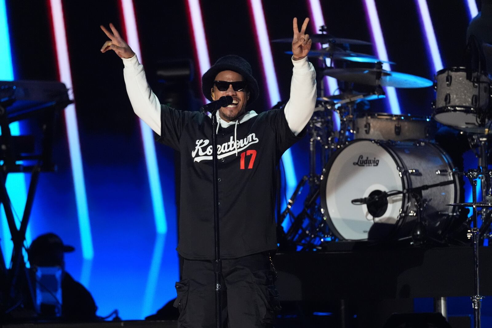 Anderson .Paak performs during the FireAid benefit concert on Thursday, Jan. 30, 2025, at The Forum in Inglewood, Calif. (AP Photo/Chris Pizzello)