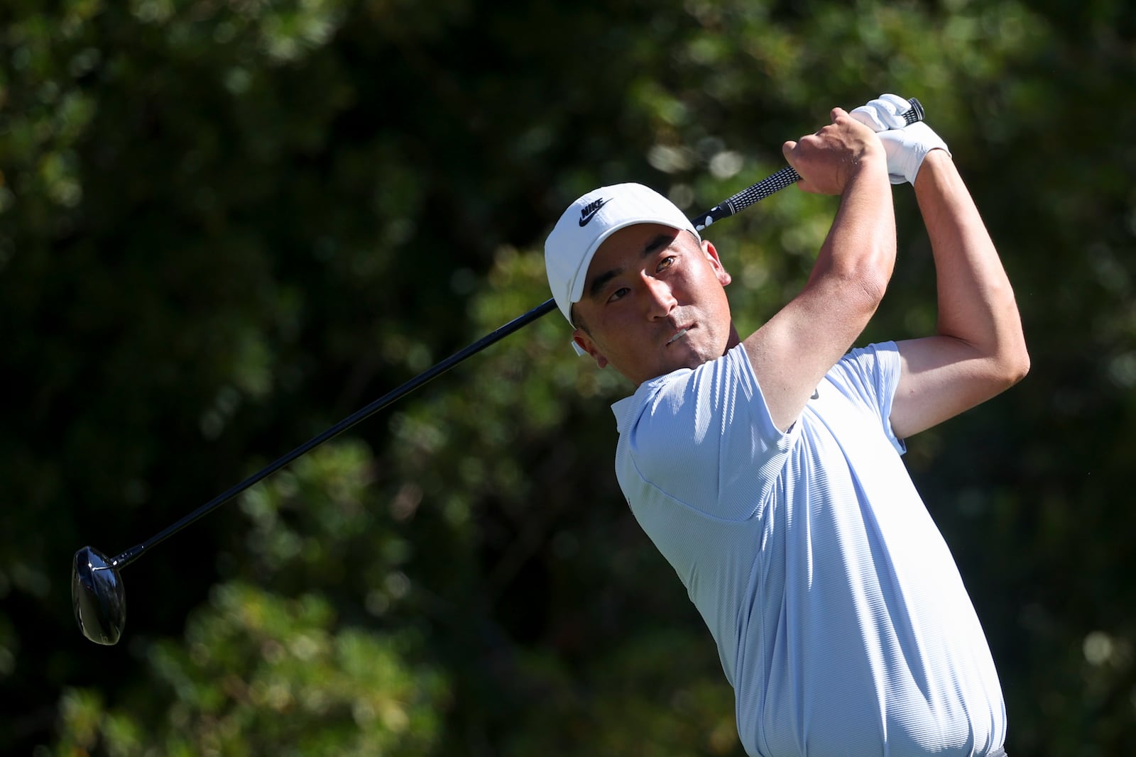 Doug Ghim hits off the tee on the third hole during the final round of the Shriners Children's Open golf tournament, Sunday, Oct. 20, 2024, in Las Vegas. (AP Photo/Ian Maule)