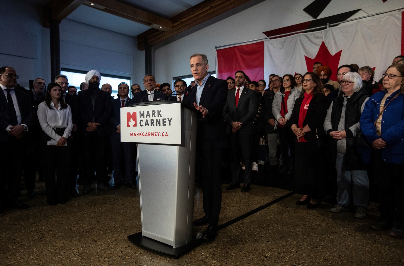 Mark Carney speaks during his Liberal leadership campaign launch in Edmonton, on Thursday Jan. 16, 2025. (Jason Franson/The Canadian Press via AP)