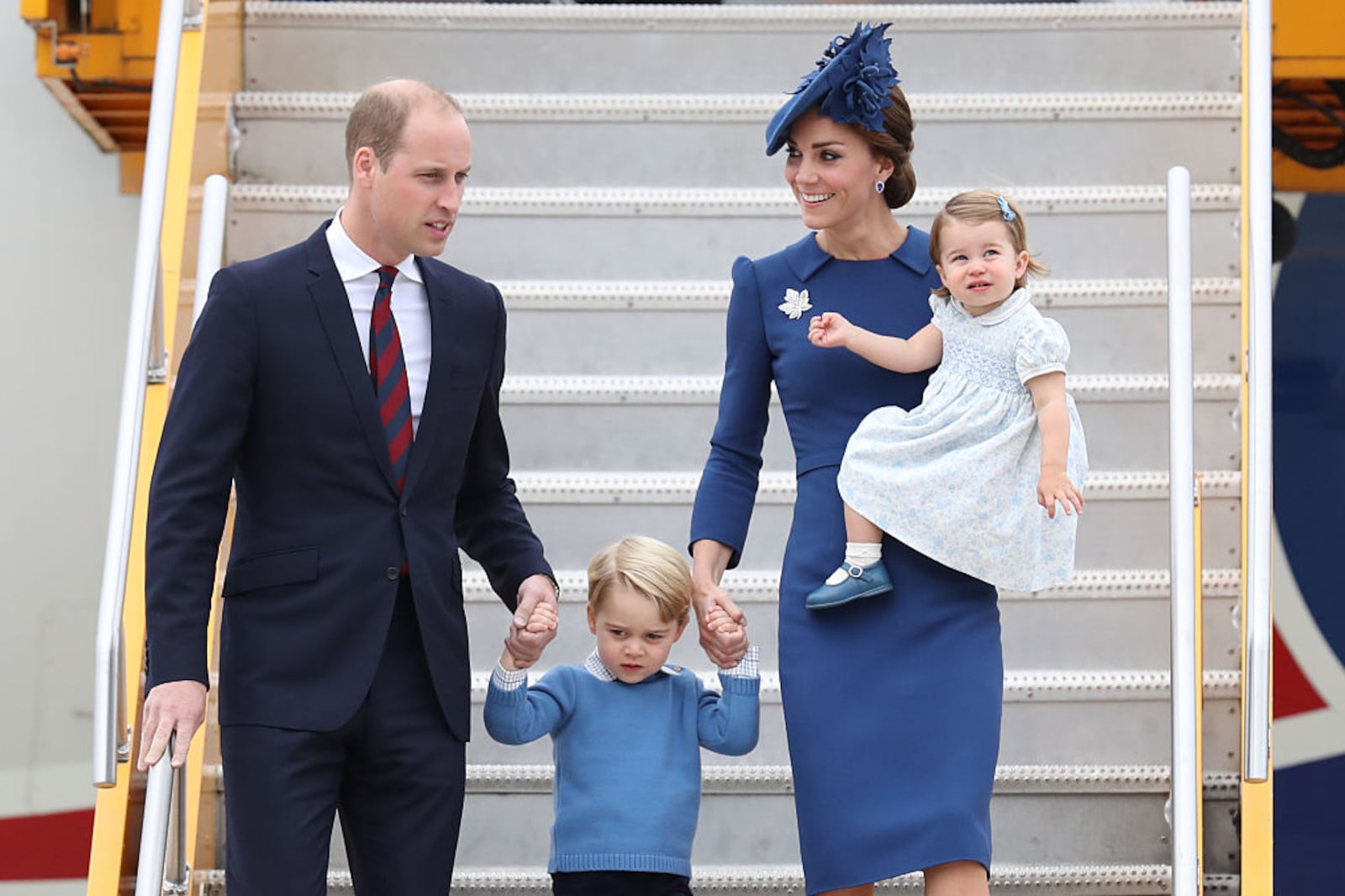 VICTORIA, BC - SEPTEMBER 24:  Prince William, Duke of Cambridge, Catherine, Duchess of Cambridge, Prince George of Cambridge and Princess Charlotte of Cambridge arrive at the Victoria Airport on September 24, 2016 in Victoria, Canada.  Prince William, Duke of Cambridge, Catherine, Duchess of Cambridge, Prince George and Princess Charlotte are visiting Canada as part of an eight day visit to the country taking in areas such as Bella Bella, Whitehorse and Kelowna.  (Photo by Chris Jackson/Getty Images)