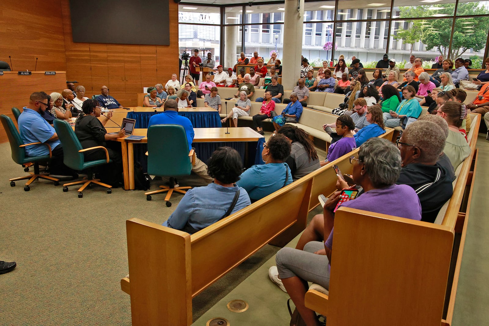 The Springfield chapter of the NAACP hosted a tabletop discussion on racism Thursday evening, August 8, 2024 in an effort to address what leaders called racist and damaging rhetoric shared at city commission meetings and elsewhere. The discussion, titled Welcome to the Table: Let's Talk Racism, was held at the Springfield City Hall Forum. BILL LACKEY/STAFF