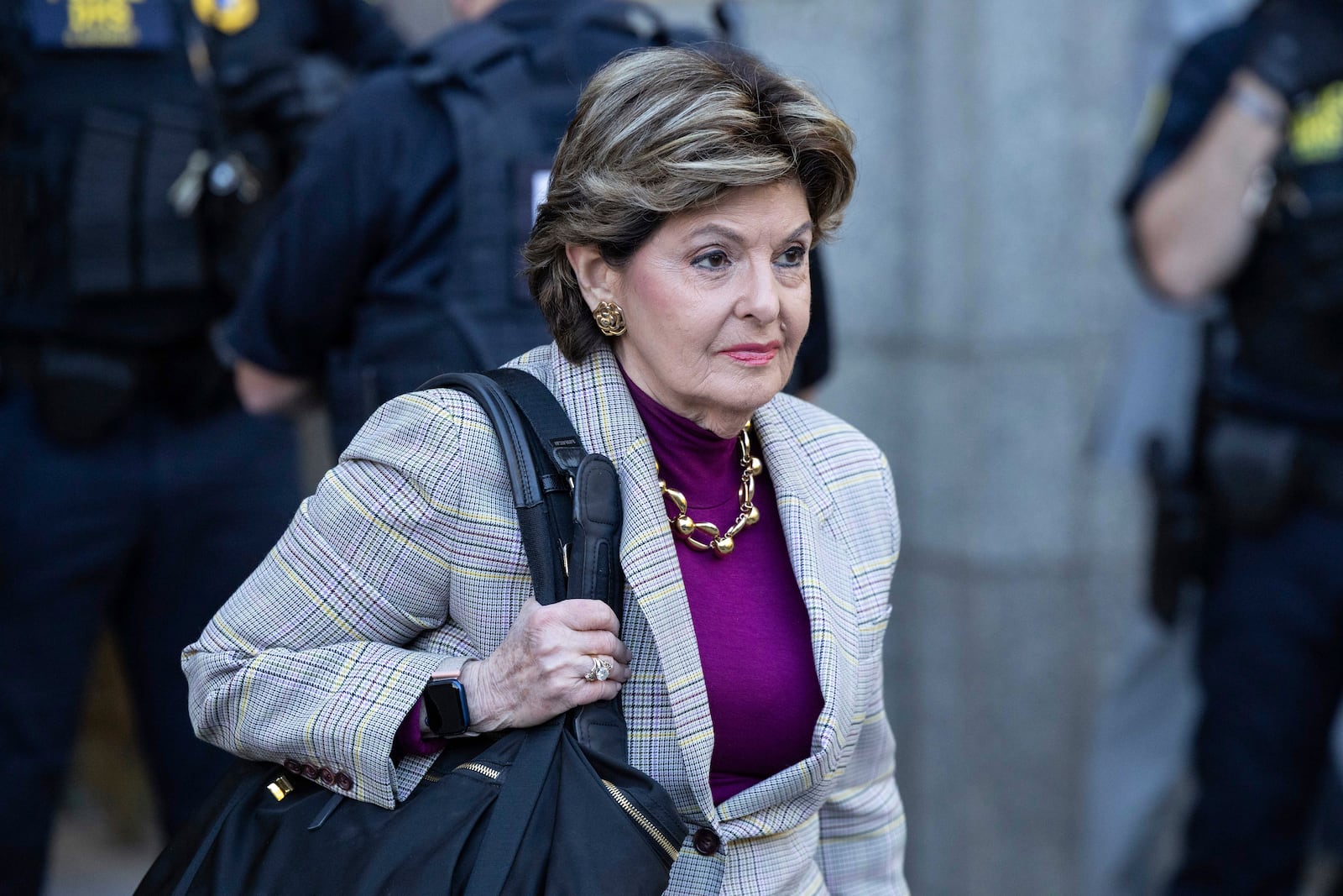 Gloria Allred exits Manhattan federal court, Thursday, Oct. 10 2024, in New York. (AP Photo/Yuki Iwamura)