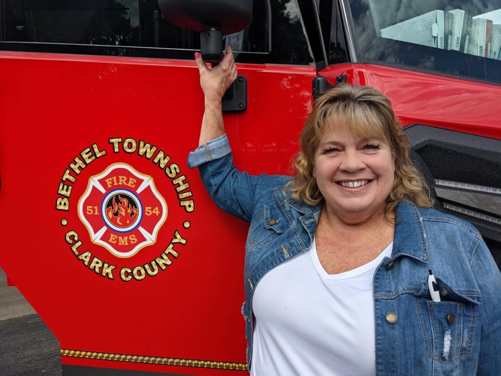 Rosemarie Milton was recognized by Chief Jacob King for her attendance and her son’s participation in buying the truck for the Bethel Township Fire and EMS Department. Photo by Nancy Brown.