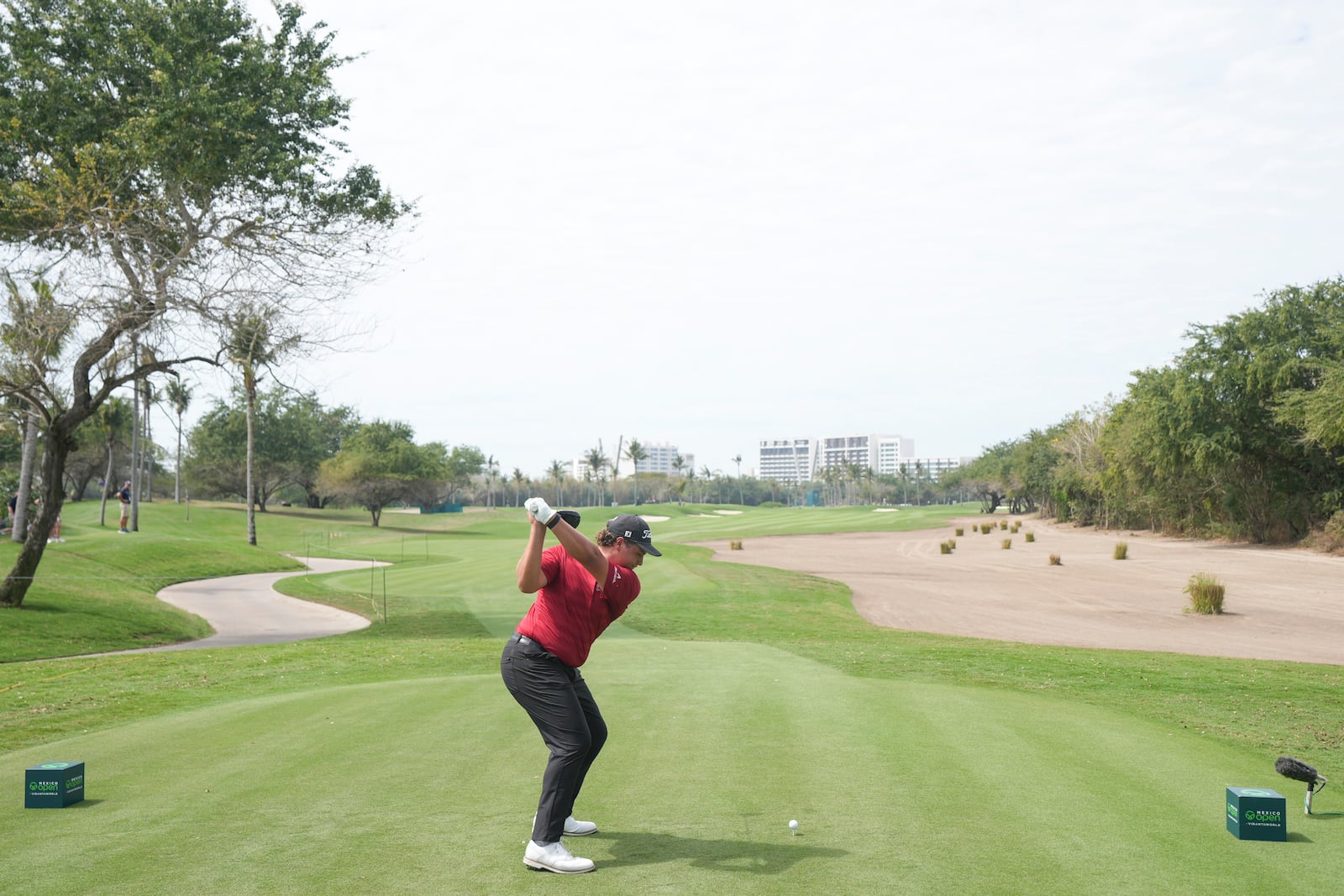 Aldrich Potgieter, of South Africa, tees off on the 16th hole during the second round of the Mexico Open golf tournament in Puerto Vallarta, Mexico, Friday, Feb. 21, 2025. (AP Photo/Fernando Llano)