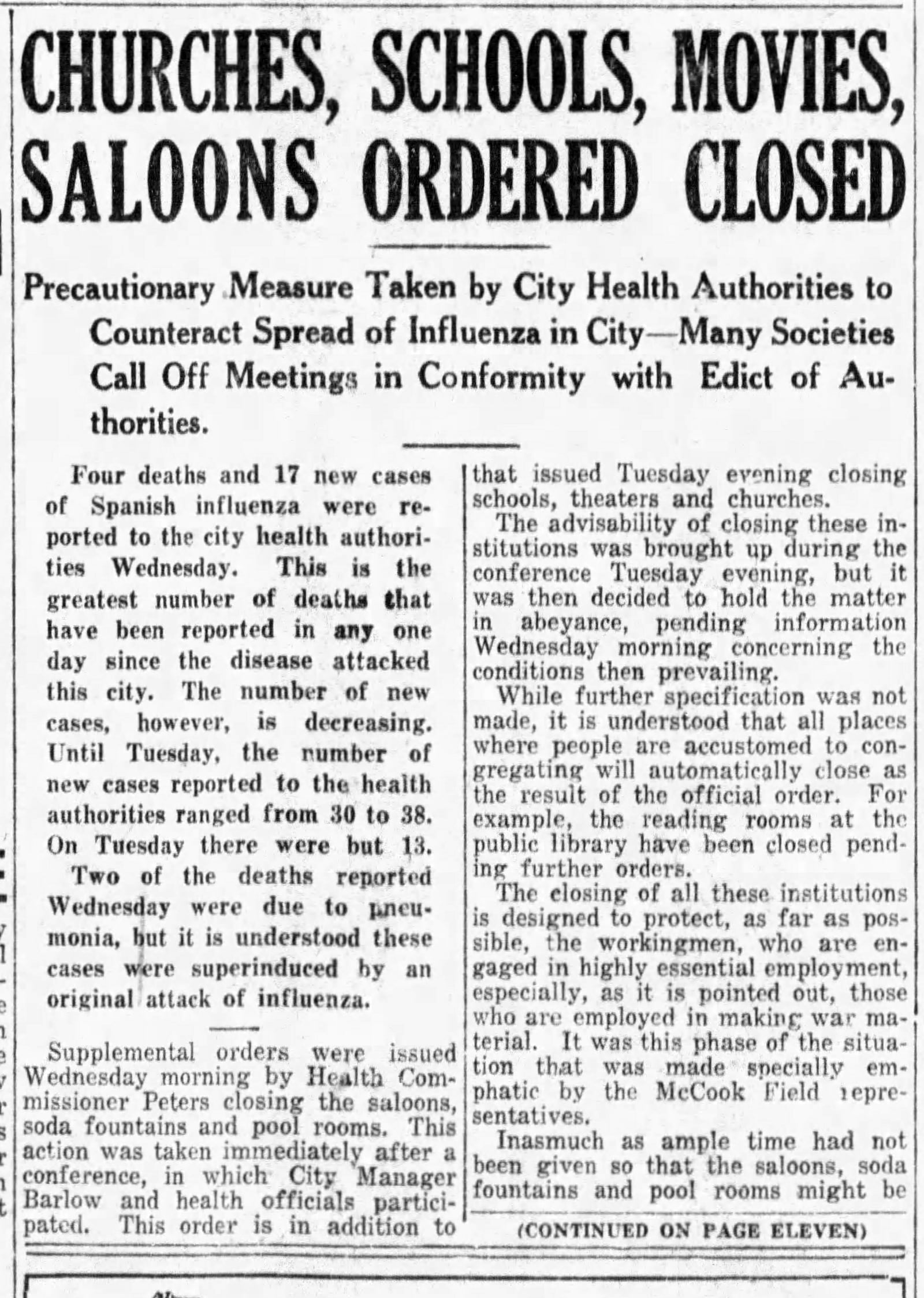 The Dayton Daily News published this story about the Spanish influenza on Oct. 9, 1918.