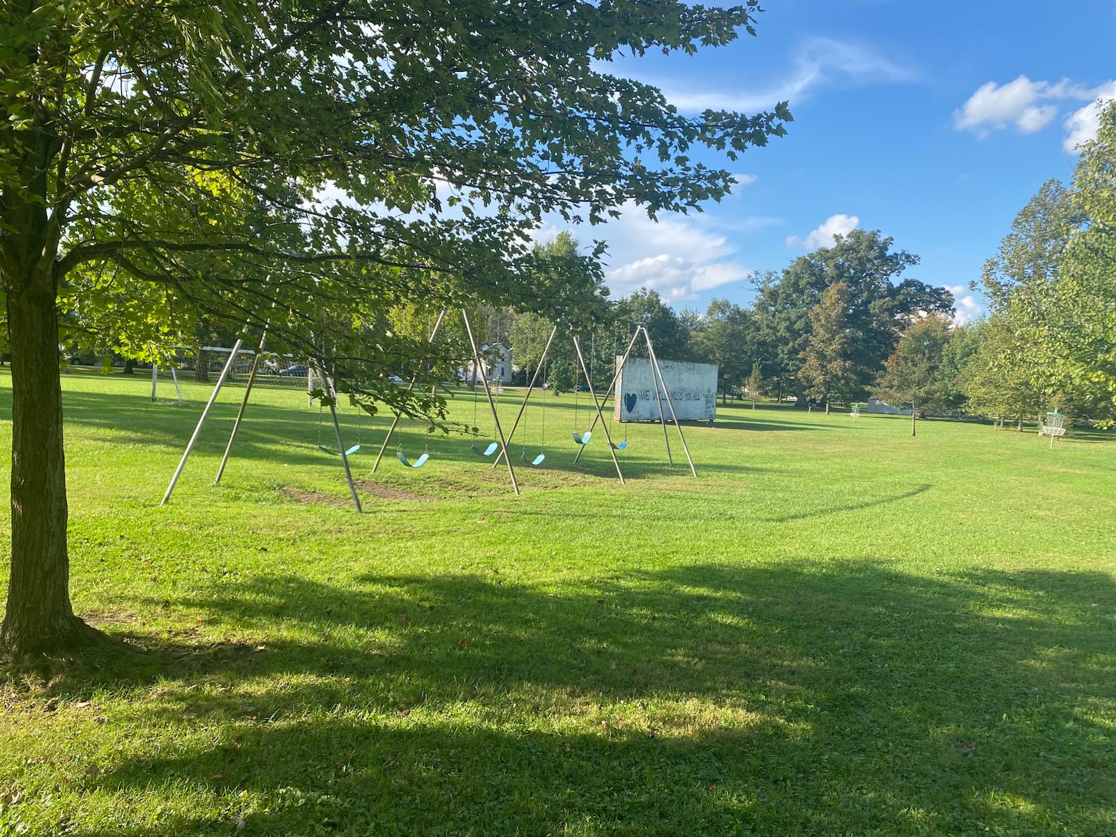 The playground equipment behind Mills-Lawn Elementary School is outdated, but is still in use. The controversy over what to do with the small green area behind Mills-Lawn Elementary School has affected people across Yellow Springs. Eileen McClory / staff