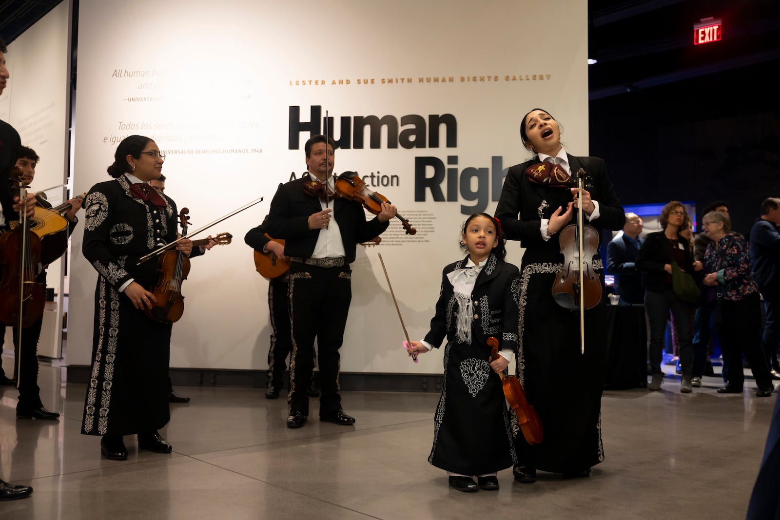 Altagracia Vazquez performs with her daughter Ariana, 6, and Mariachi Palmeros during a Chicanukah event at Holocaust Museum Houston on Thursday, December 19, 2024, in Houston. (AP Photo/Annie Mulligan)