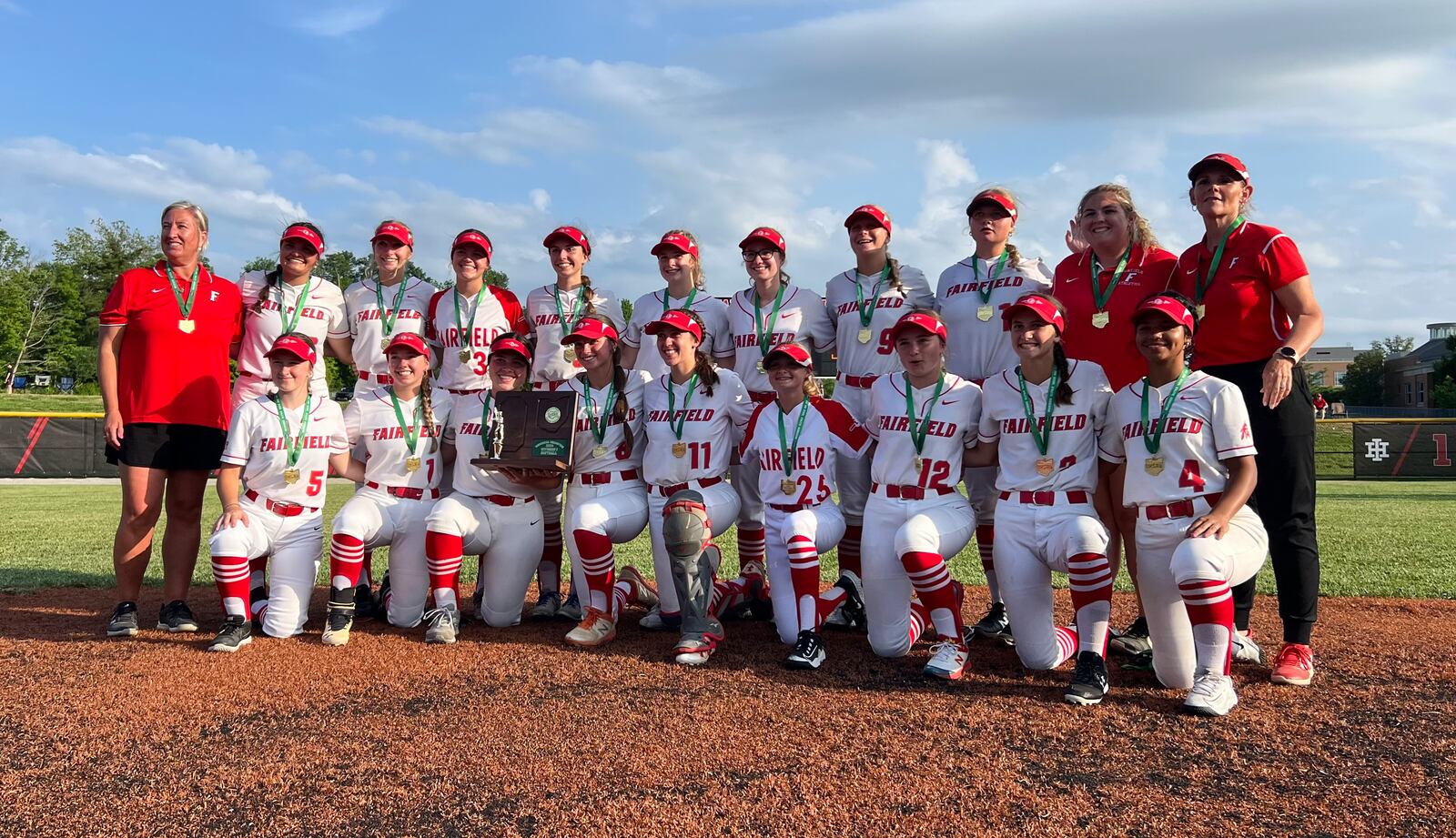 Fairfield's softball team poses after topping Centerville 1-0 in the Division I regional championship game at Indian Hill High School. Chris Vogt/CONTRIBUTED