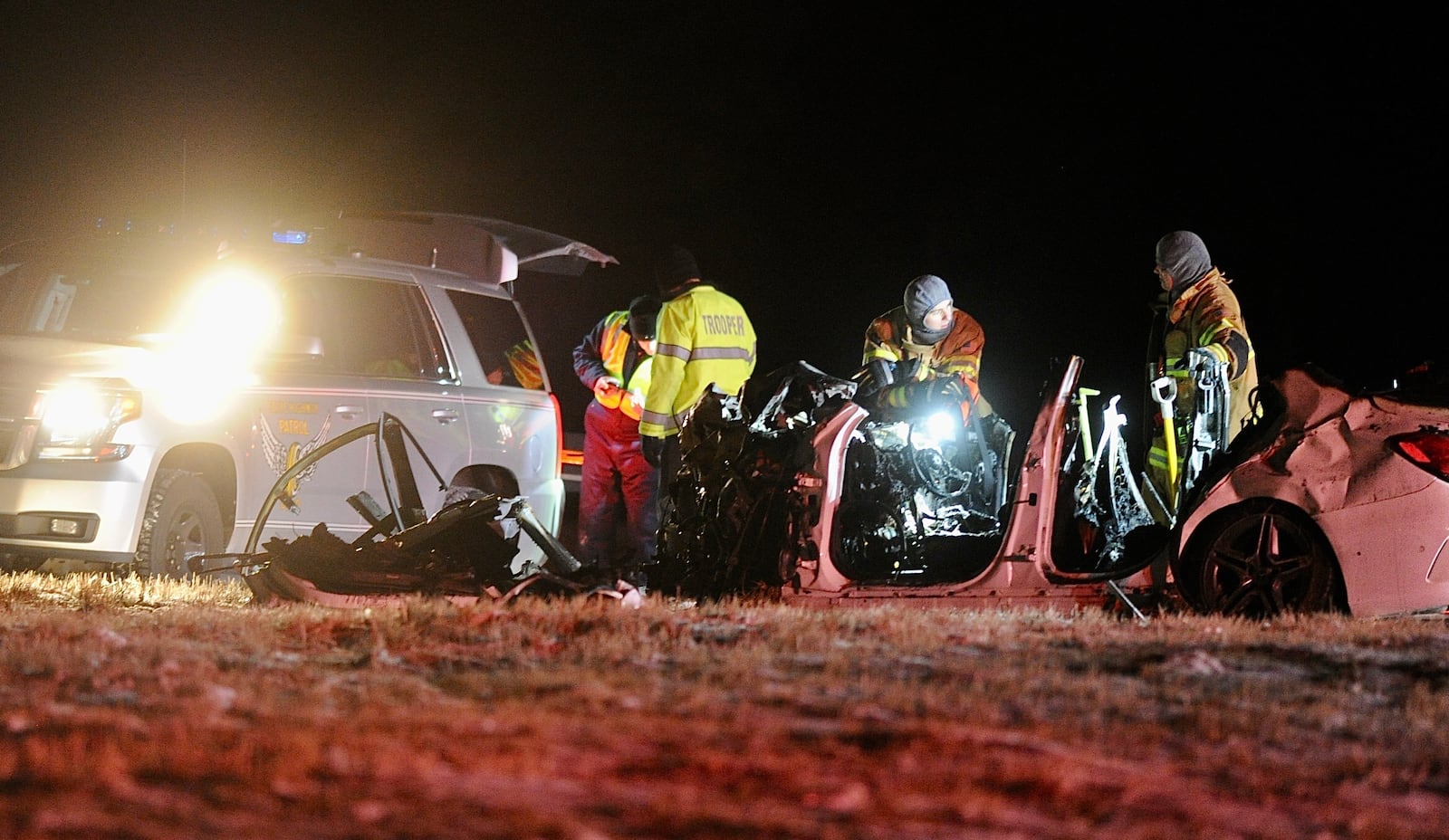 Four people died as the result of a two-vehicle crash in Clark County late Saturday, March 12, 2022. MARSHALL GORBY/STAFF