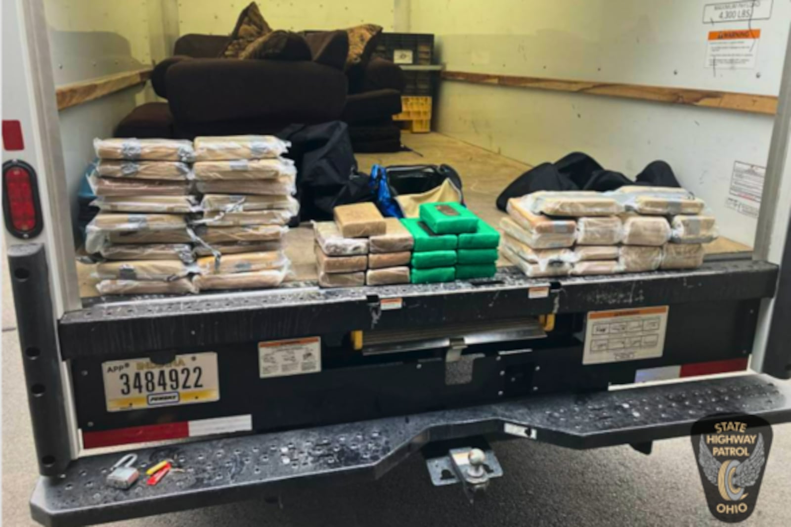 The Ohio State Highway Patrol seized 110 pounds of cocaine, worth an estimated $1.75 million, during a Friday, March 22, 2024, traffic stop on Interstate 70 in Madison County. CONTRIBUTED