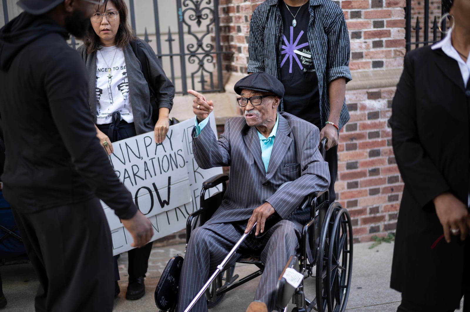 Herbert Rice, 79, speaks to other former inmates on Wednesday, Oct. 23, 2024, at the University of Pennsylvania in Philadelphia. (AP Photo/Laurence Kesterson)