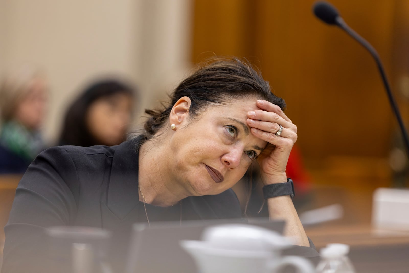 Prosecutor Sheila Ross reacts as a defense attorney cross examines a witness during Jose Ibarra's trial at the Athens-Clarke County Superior Court, Tuesday, Nov. 19, 2024, in Athens, Ga. (Arvin Temkar/Atlanta Journal-Constitution via AP, Pool)