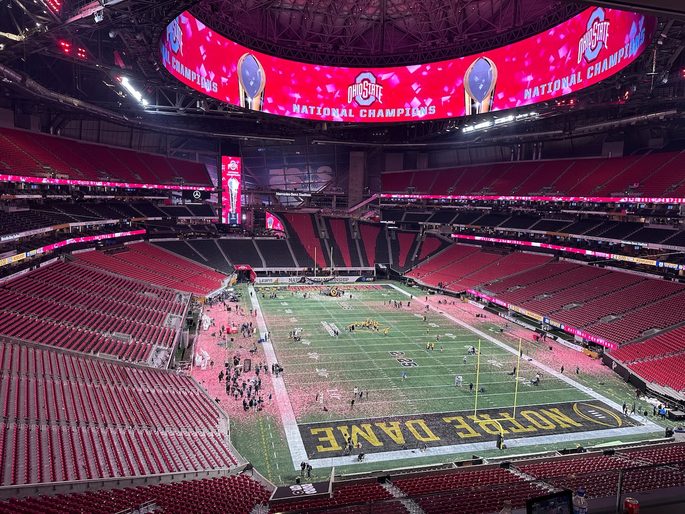 Confetti on field after Ohio State National Championship in Atlanta