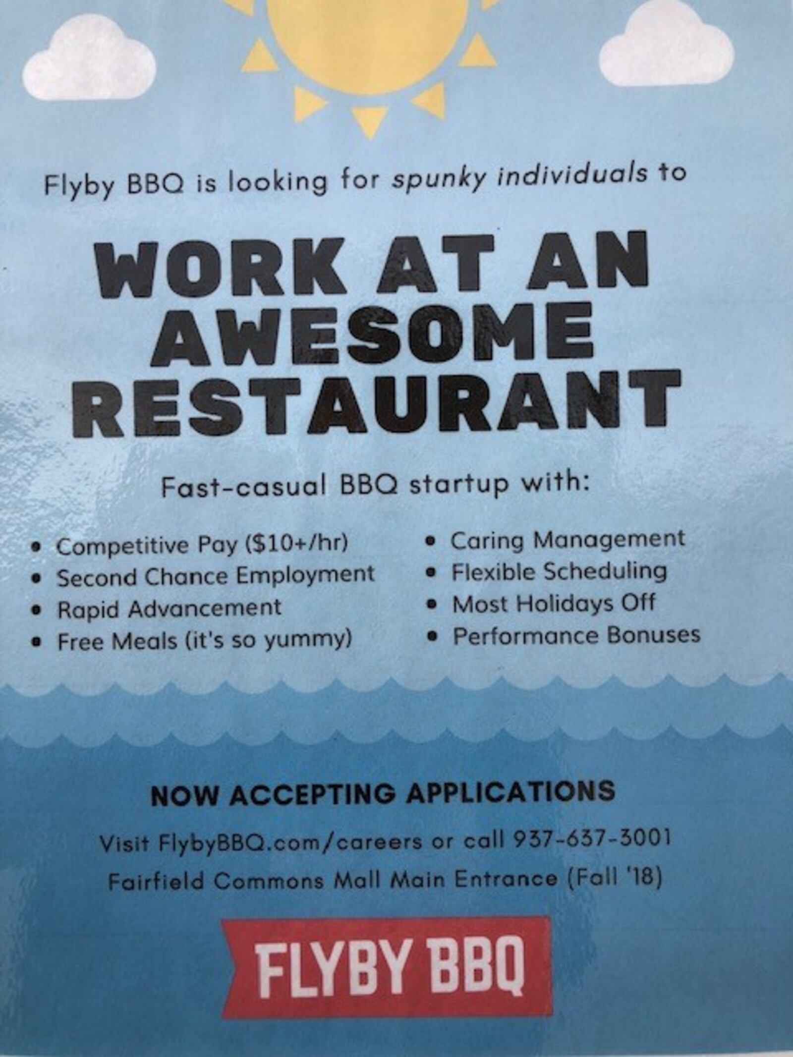 Flyby BBQ is hiring for its new restaurant coming to the Mall at Fairfield Commons. MARK FISHER/STAFF