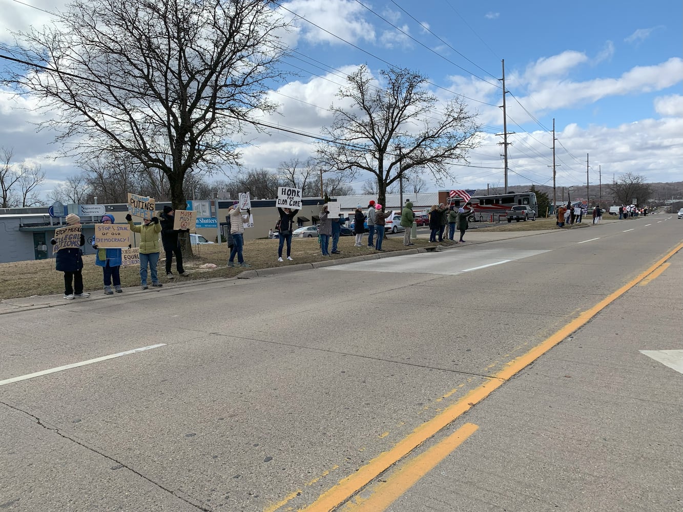 Tesla protest Moraine 2025