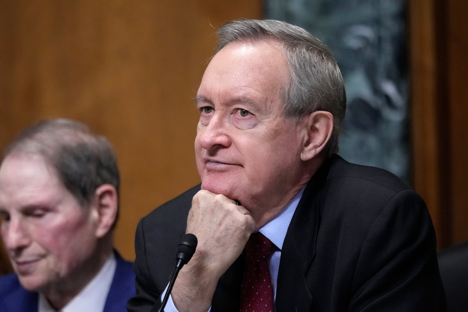 Chairman Mike Crapo, R-Idaho, listens at the Senate Finance Committee confirmation hearing for Scott Bessent, President-elect Donald Trump's choice to be Secretary of the Treasury, at the Capitol in Washington, Thursday, Jan. 16, 2025. (AP Photo/Ben Curtis)