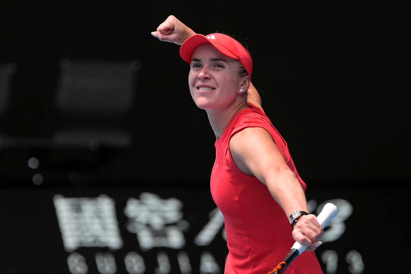 Elina Svitolina of Ukraine celebrates after defeating Veronika Kudermetova of Russia in their fourth round match at the Australian Open tennis championship in Melbourne, Australia, Monday, Jan. 20, 2025. (AP Photo/Asanka Brendon Ratnayake)