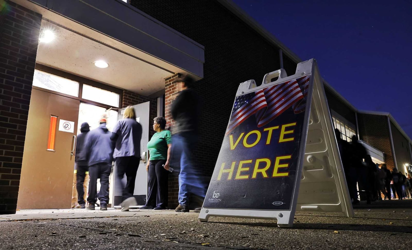 Voters wait for polls to open at Rosa Parks Elementary School in Middletown on Tuesday, Nov. 5, 2024. NICK GRAHAM/STAFF