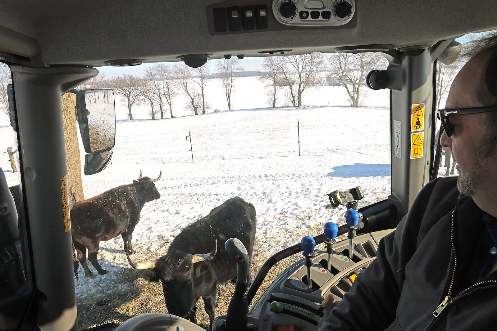 Glen Courtright's looks over his Corriente cattle from his tractor Wednesday, Jan. 15, 2025. Clen's cattle stay outside all year, at his Clark County farm to produce leaner beef. BILL LACKEY/STAFF