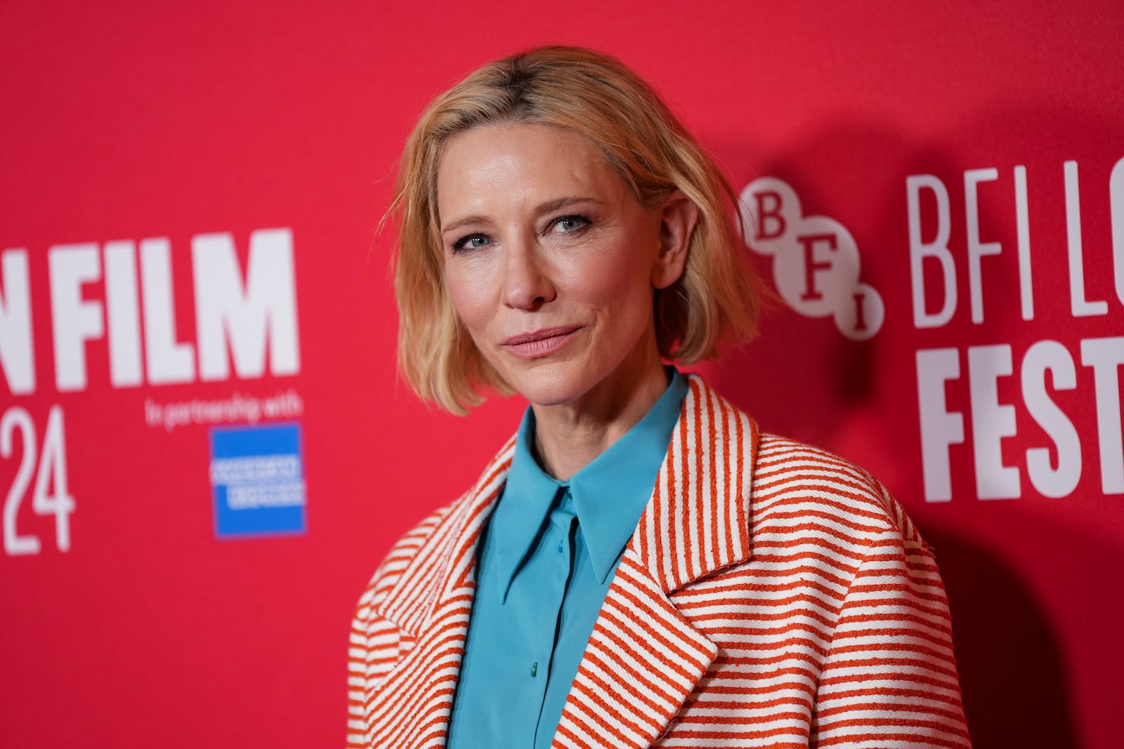 Cate Blanchett poses for photographers upon arrival at the premiere of the film 'Rumours' during the London Film Festival on Sunday, Oct. 13, 2024, in London. (Photo by Scott A Garfitt/Invision/AP)