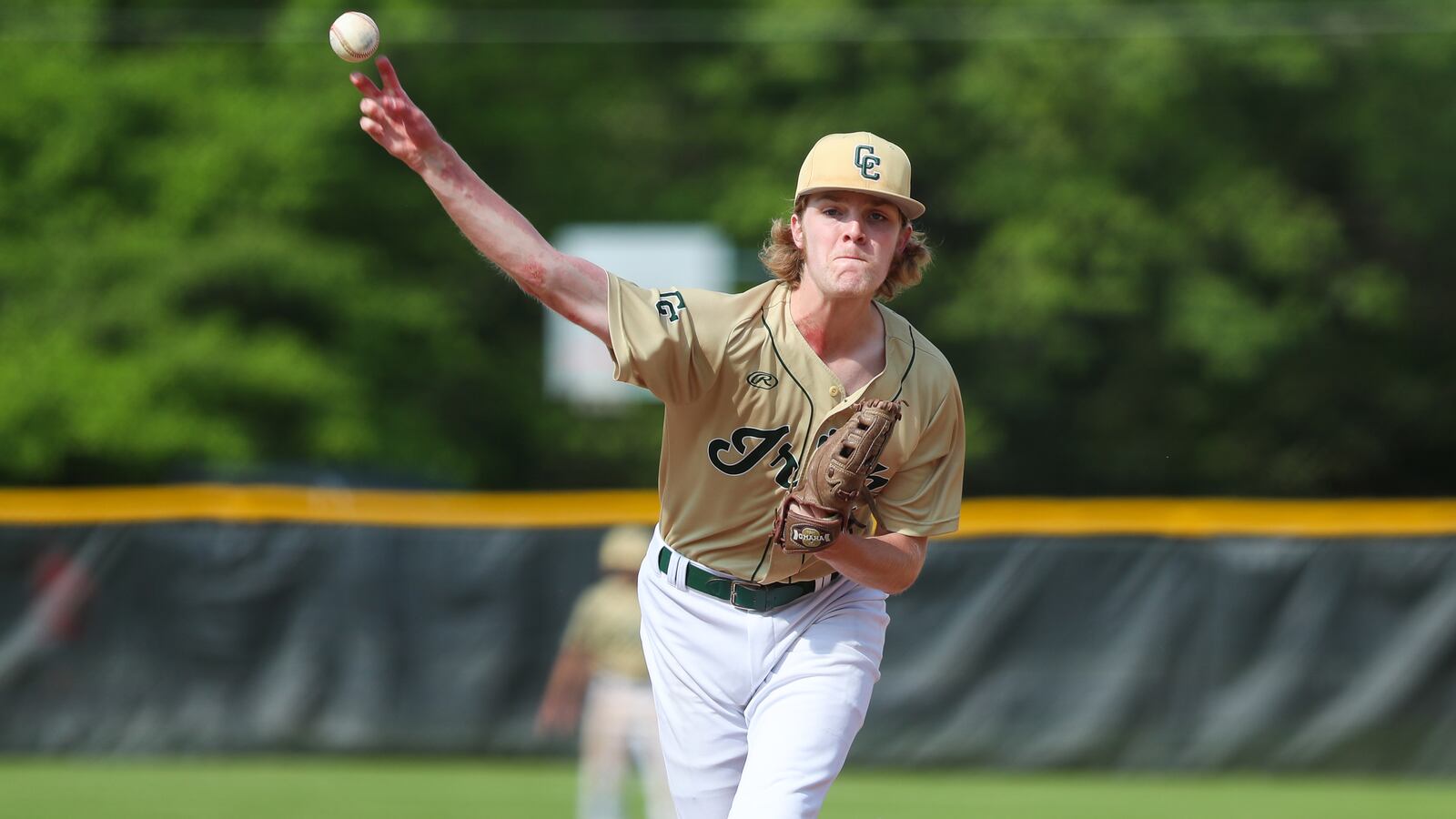 Catholic Central High School sophomore pitcher Ben Bramel motions toward the plate during a Division IV district semifinal game against Southeastern on Monday evening at South Charleston Community Park. The Trojans won 3-1. CONTRIBUTED PHOTO BY MICHAEL COOPER