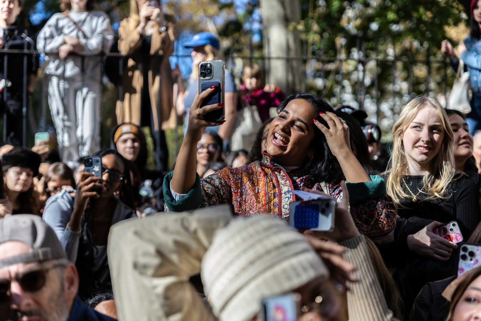 Crowds look on at the Timothee Chalamet lookalike contest near Washington Square Park, Sunday, Oct. 27, 2024, in New York. (AP Photo/Stefan Jeremiah)