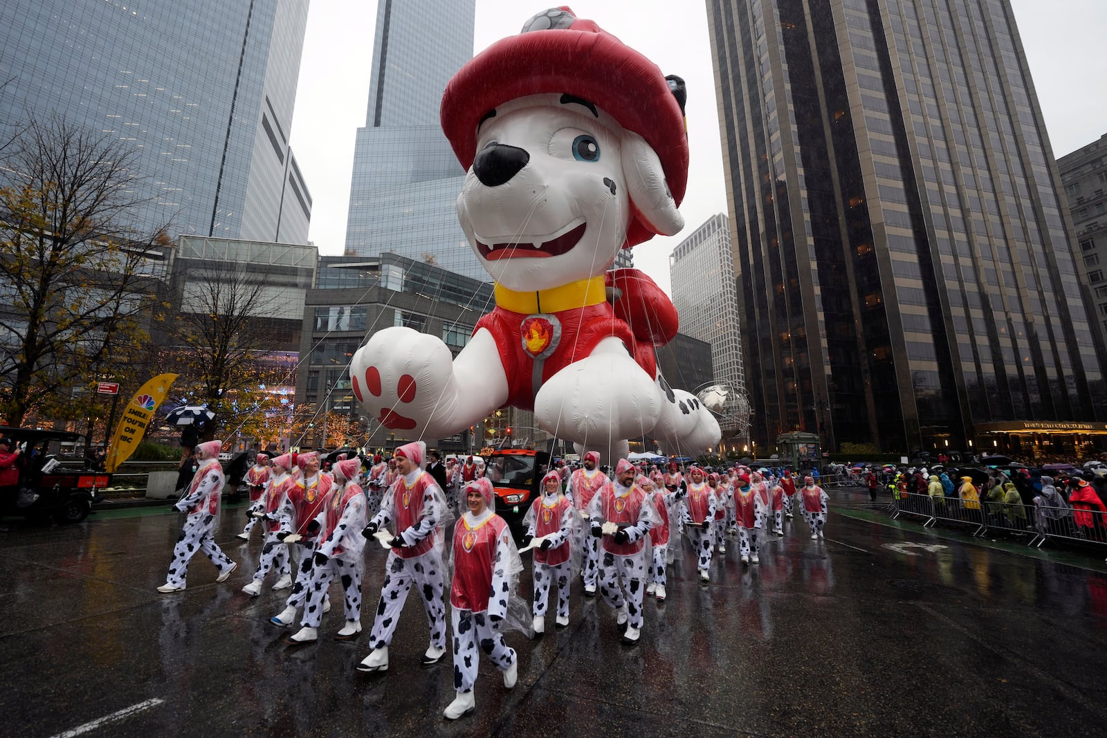 The Marshall from PAW Patrol balloon floats in the Macy's Thanksgiving Day Parade on Thursday, Nov. 28, 2024, in New York. (Photo by Charles Sykes/Invision/AP)