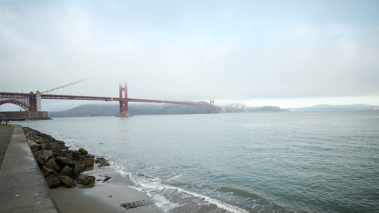 Fog obscures the top of the Golden Gate Bridge Oct. 13, 2018, in San Francisco, California