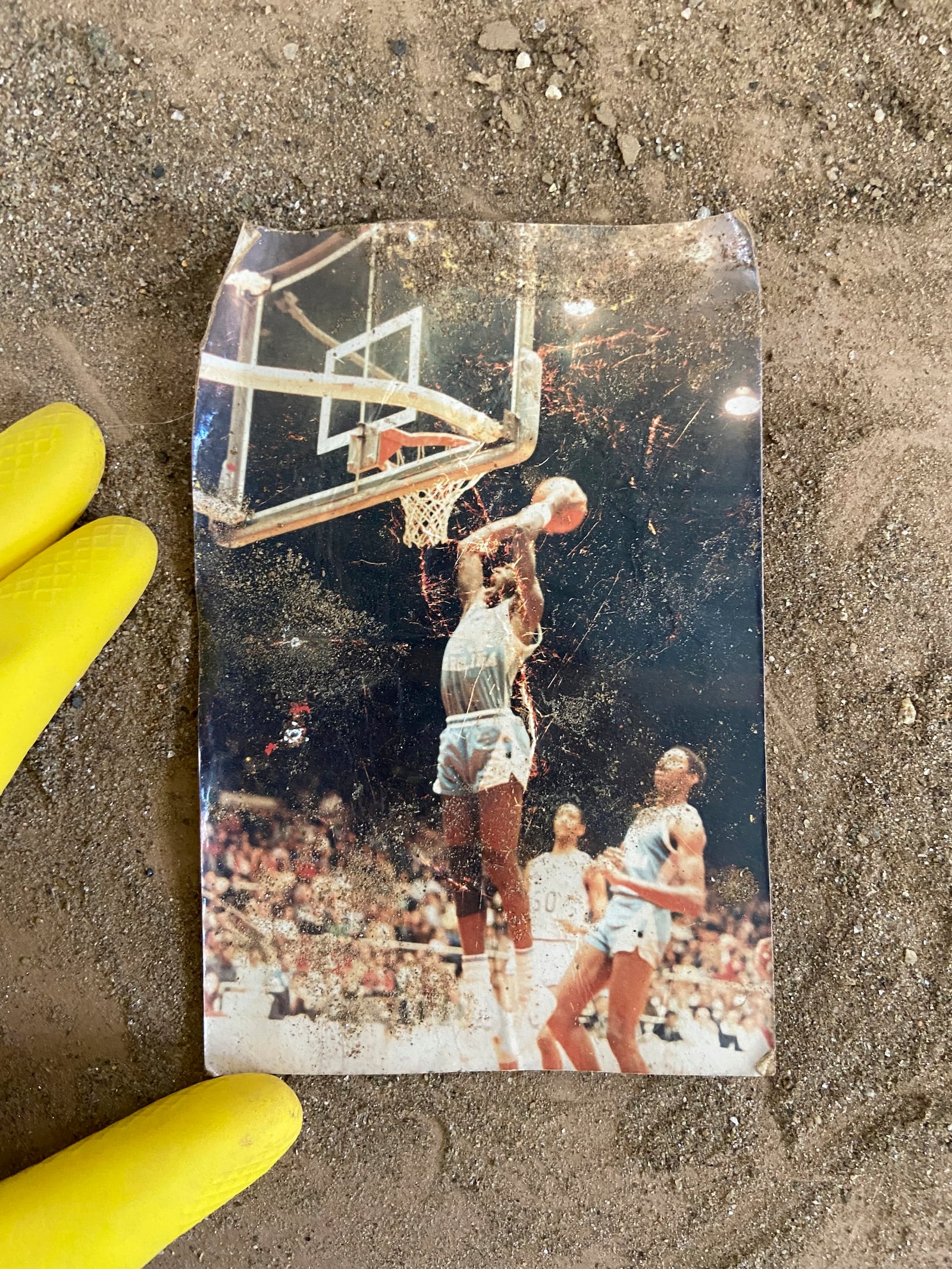 A photo found near Asheville, N.C., after Hurricane Helene, of Michael Jordan in the early 1980s, taken by Tommy Moss. (Taylor Schenker