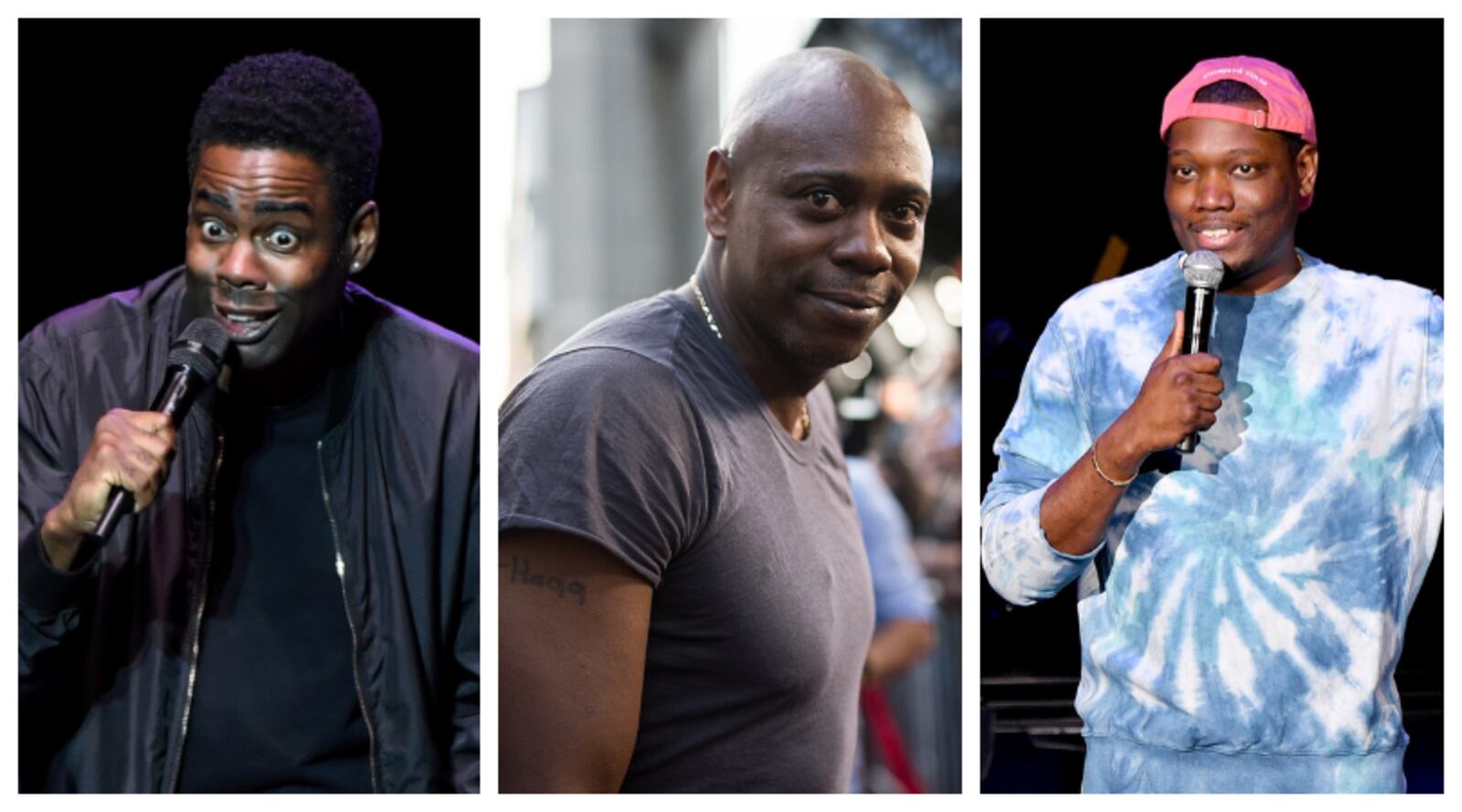 Chris Rock (left) and Michael Che (right) were among the celebrities on hand during the first night of Dave Chappelle's Juke Joint in a barn outside Yellow Springs. GETTY IMAGES