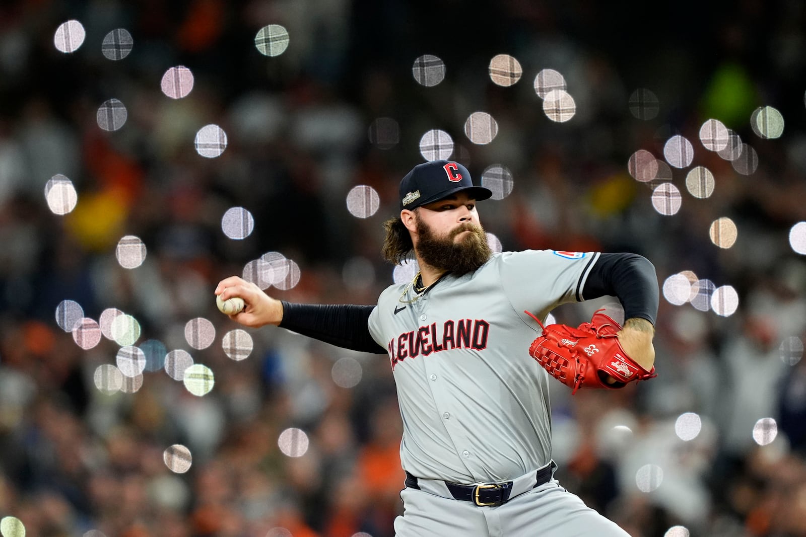 Cleveland Guardians pitcher Hunter Gaddis throws against the Detroit Tigers in the seventh inning during Game 4 of a baseball American League Division Series, Thursday, Oct. 10, 2024, in Detroit. (AP Photo/Carlos Osorio)