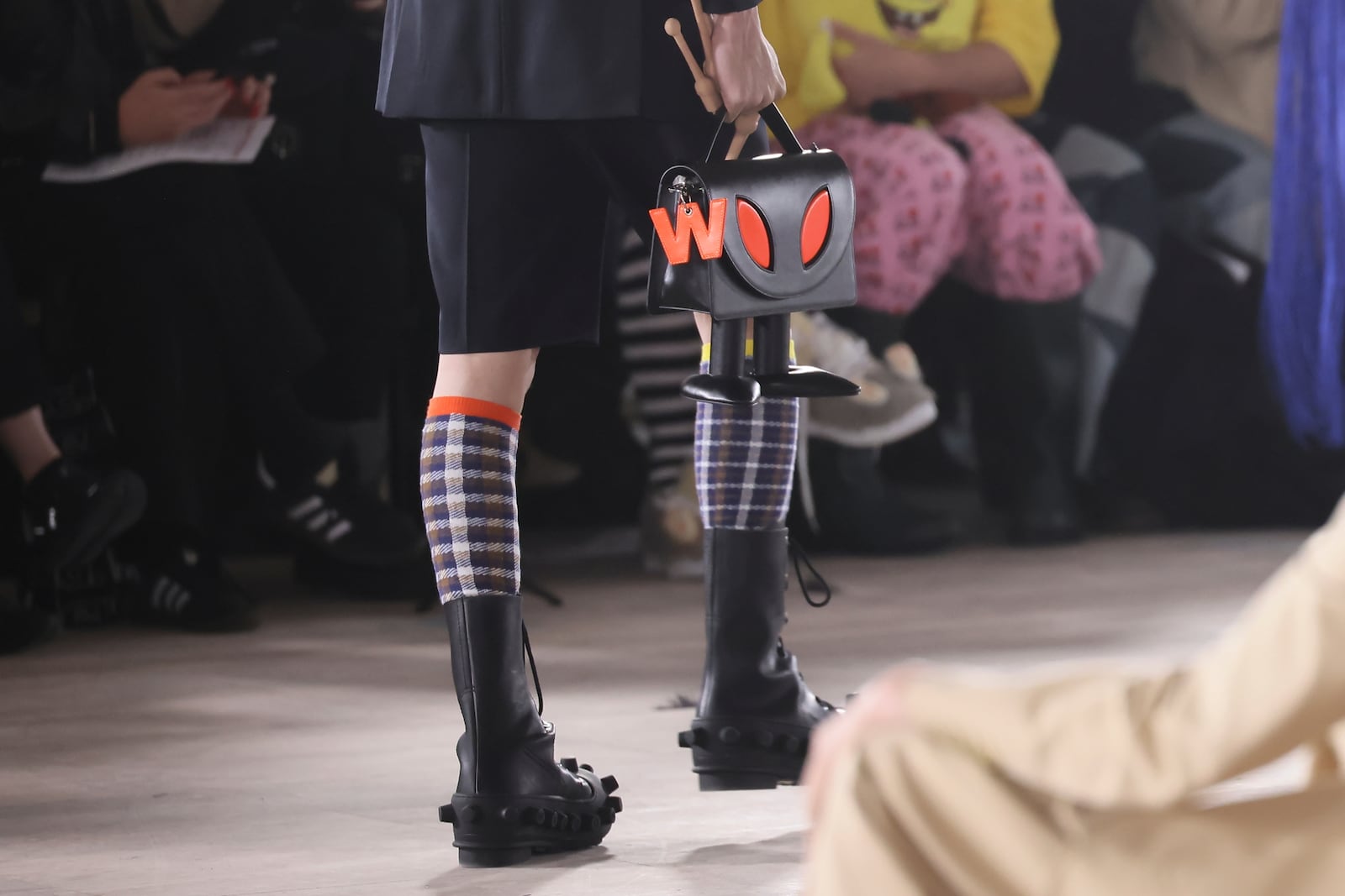 A model wears a creation as part of the men's Walter van Beirendonck Fall-Winter 2025-2026 collection, that was presented in Paris, Wednesday, Jan. 22, 2025. (AP Photo/Thomas Padilla).