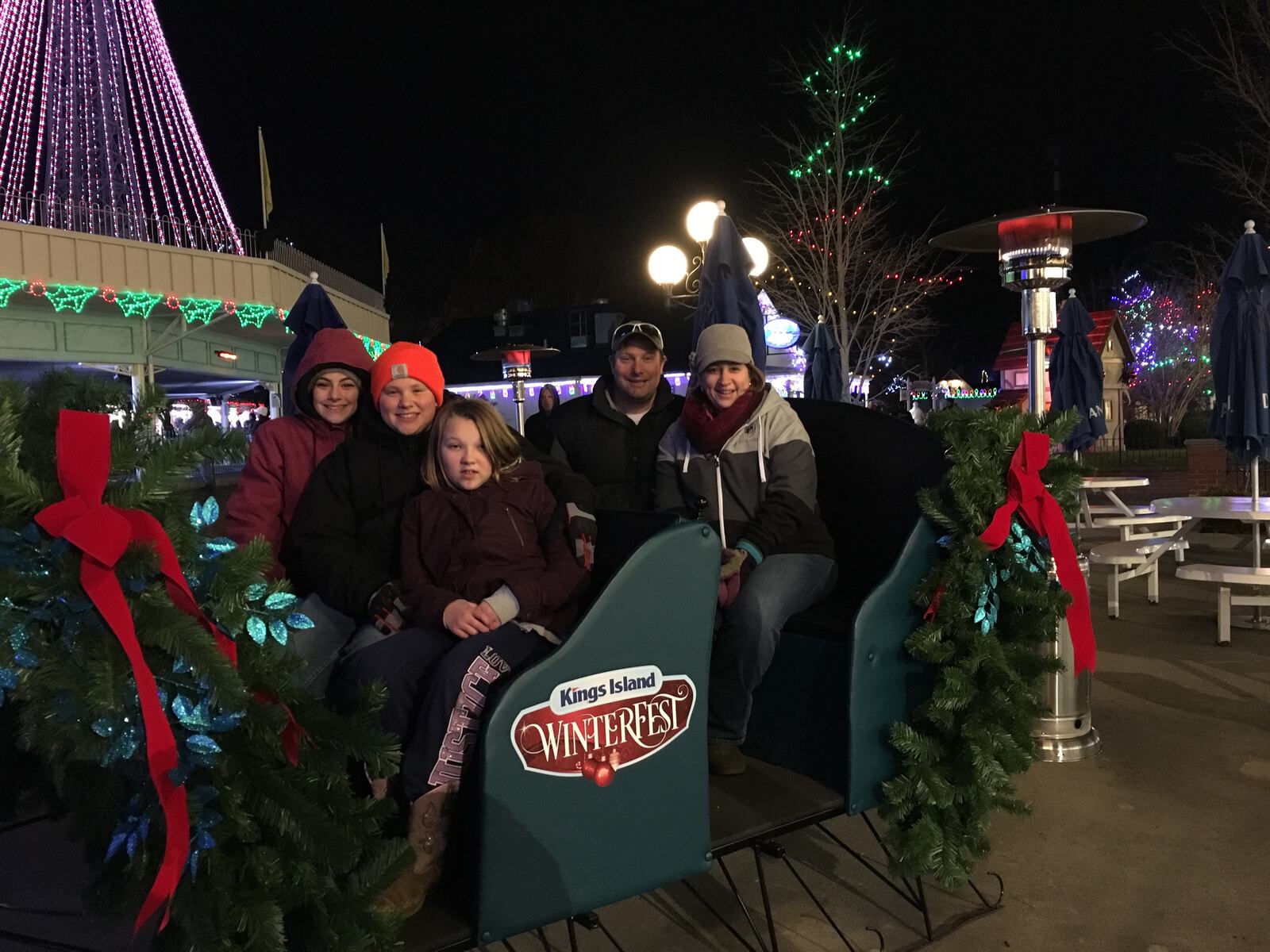 Brian Garver with his wife, Dayna, and their three children at Kings Island's WinterFest. CONTRIBUTED