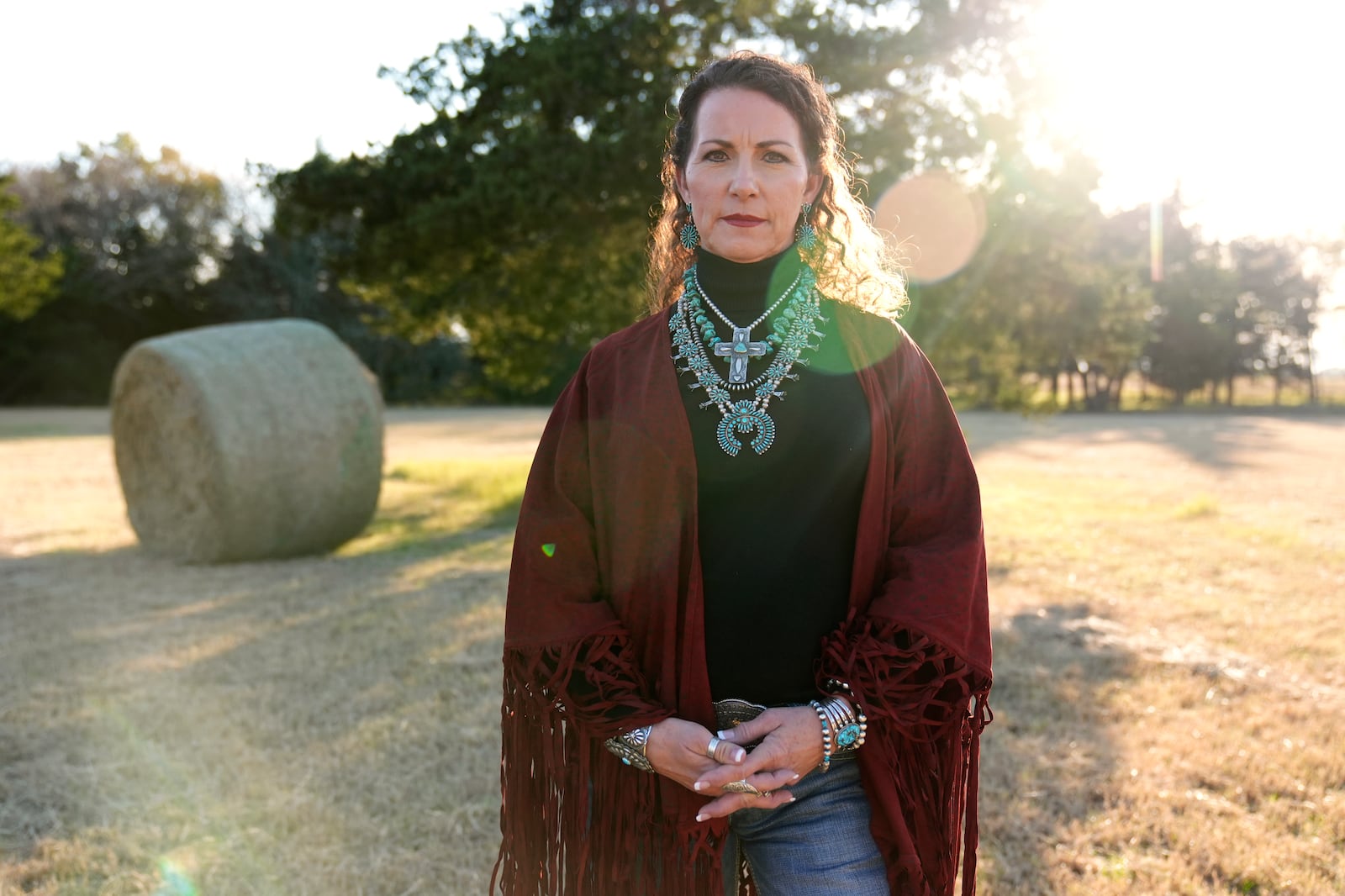 Sheri Autrey poses for a photo at her home in Cumby, Texas, Friday, Dec. 6, 2024. (AP Photo/Tony Gutierrez)