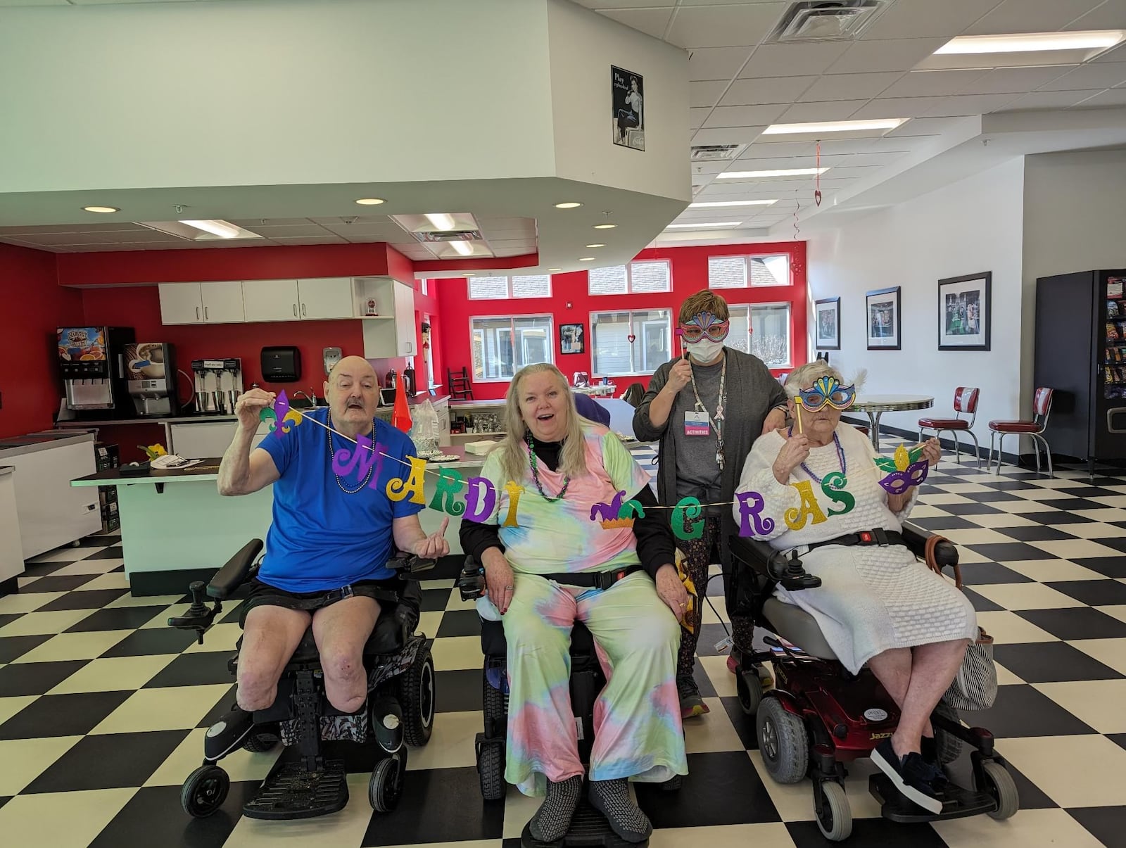 Residents Randy, Phyllis and Wanda with activity director Jenny Hatfield at Austin Trace Health and Rehabilitation. In Montgomery County, Austin Trace was ranked the highest in a recent resident satisfaction survey released by the state. COURTESY OF NICOLE GROVE