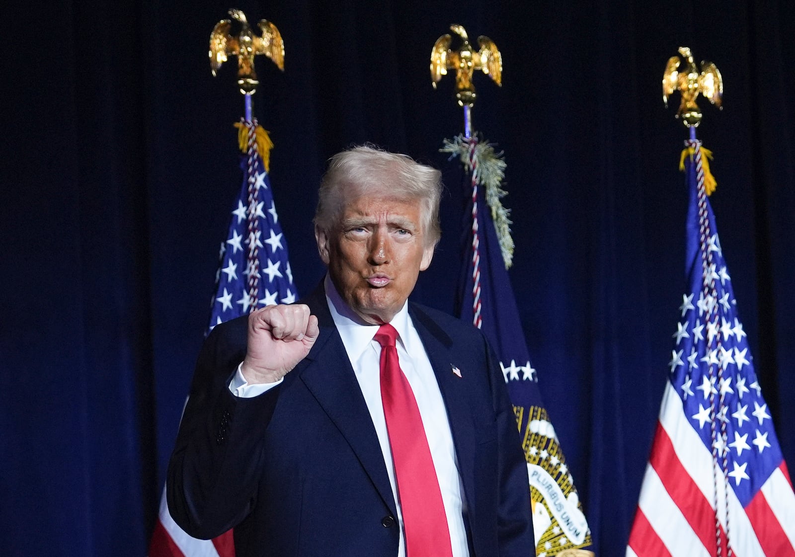 President Donald Trump attends the National Prayer Breakfast at Washington Hilton, Thursday, Feb. 6, 2025, in Washington. (AP Photo/Evan Vucci)