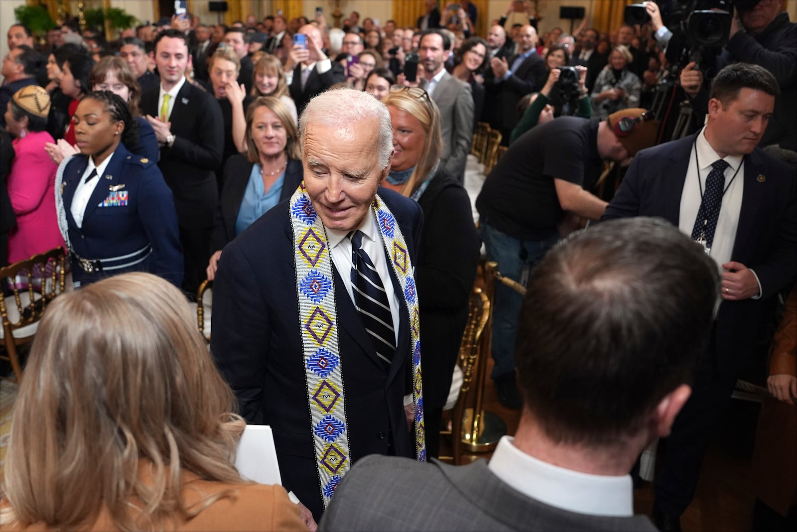 President Joe Biden departs after signing a proclamation to establish the Chuckwalla National Monument and the Sáttítla Highlands National Monument during an event in the East Room of the White House, Tuesday, Jan. 14, 2025, in Washington. (AP Photo/Evan Vucci)