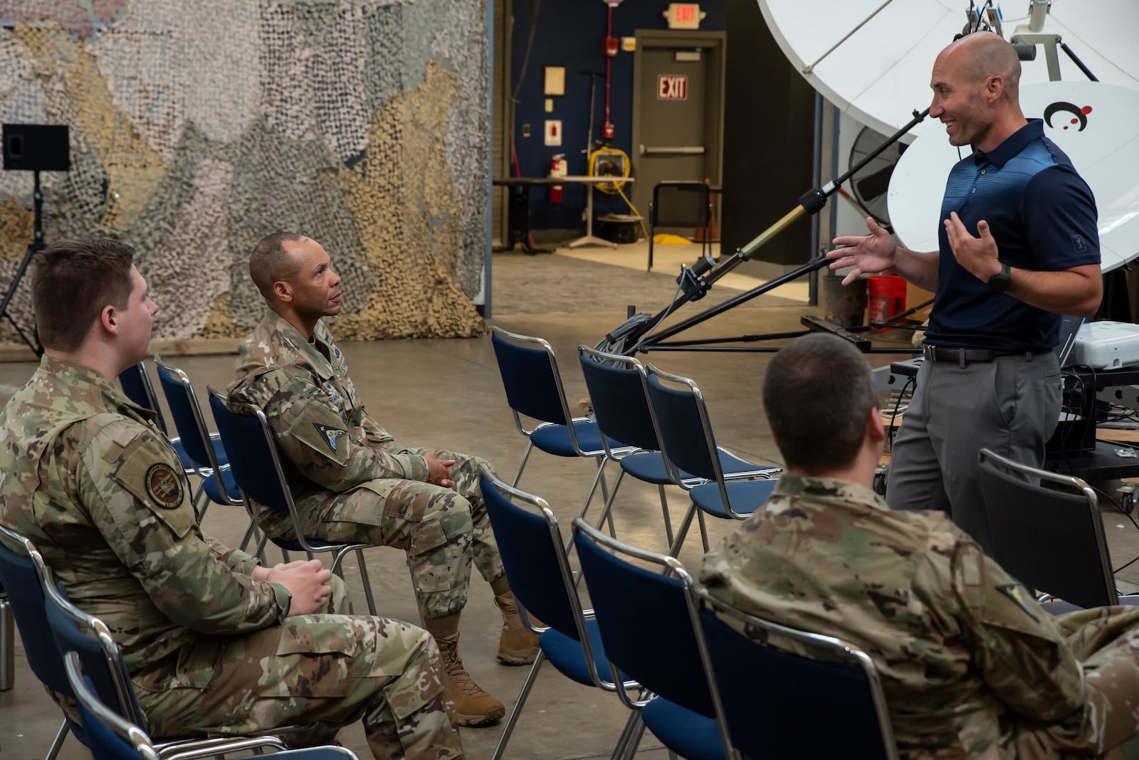 Guardians attend a Continuous Fitness Assessment, or CFA, study informational session hosted by an Air Force Research Laboratory team at a facility near Wright-Patterson Air Force Base in June. The CFA study is a two-year voluntary effort with Guardians to assess the use of wearable fitness devices that measure physical activity. Guardians who pre-enrolled in the study received watches along with guidance on participation requirements
(U.S. Space Force photo / Rick Eldridge).