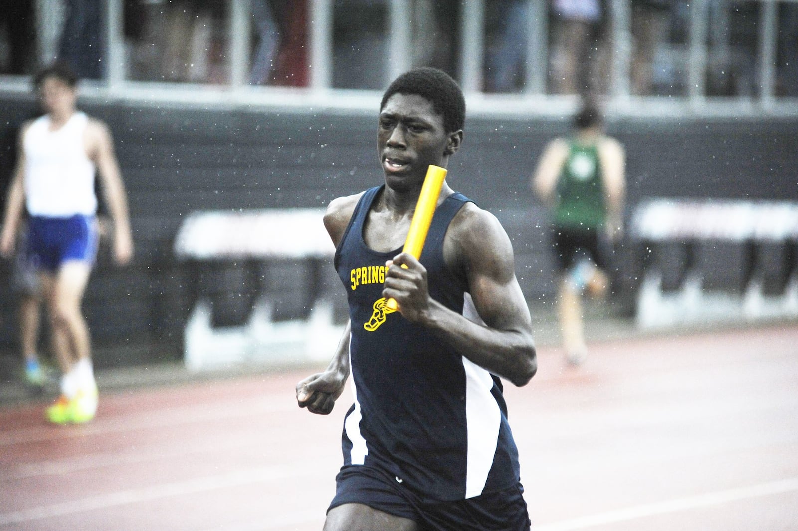 Springfield sophomore Vincent Fisher runs on the 3,200-meter relay during the Division I regional track and field meet at Wayne High School on Wednesday, May 22, 2019. MARC PENDLETON / STAFF