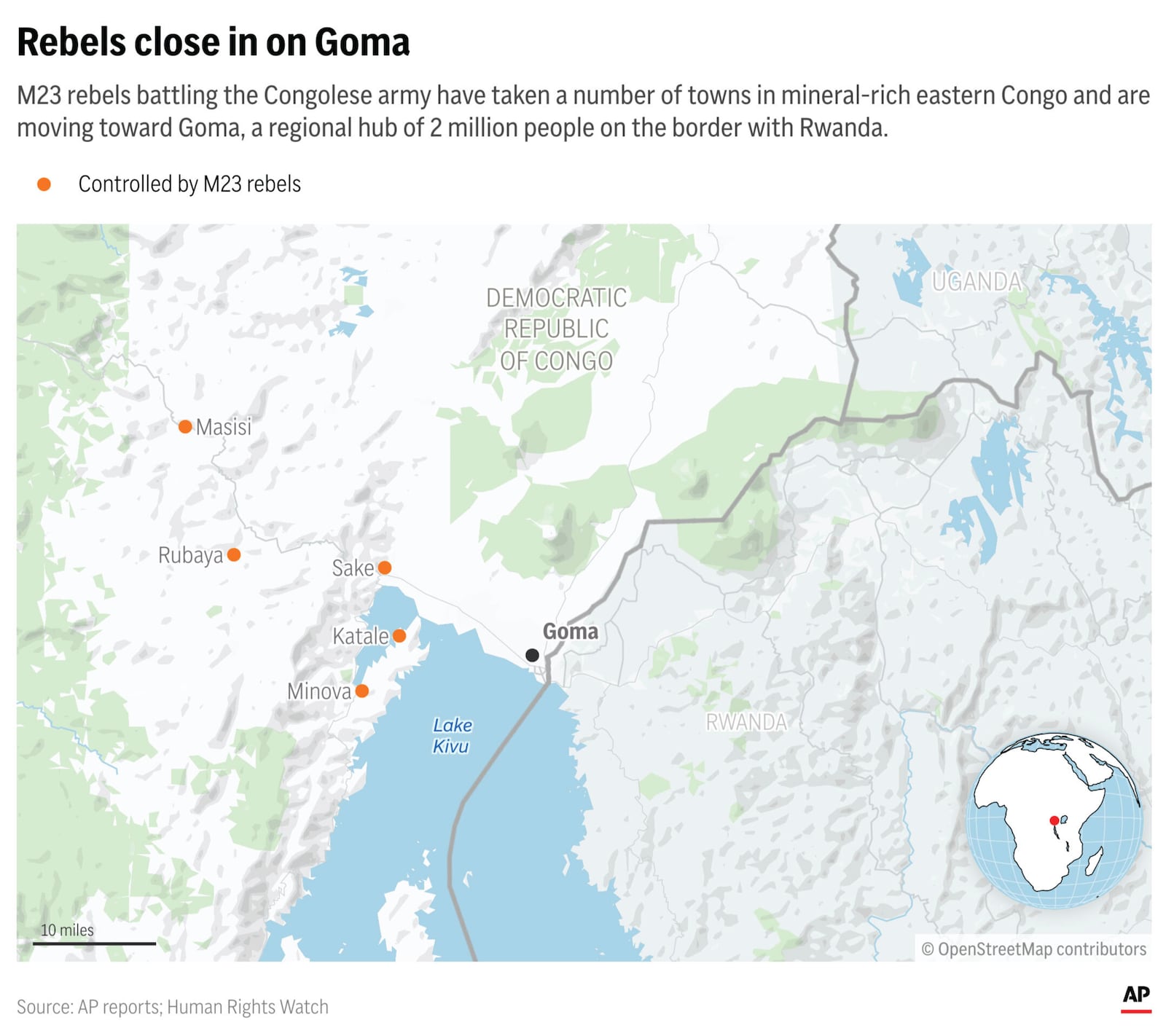 Rebels are taking control of towns near Goma in eastern Congo. (AP Digital Embed)