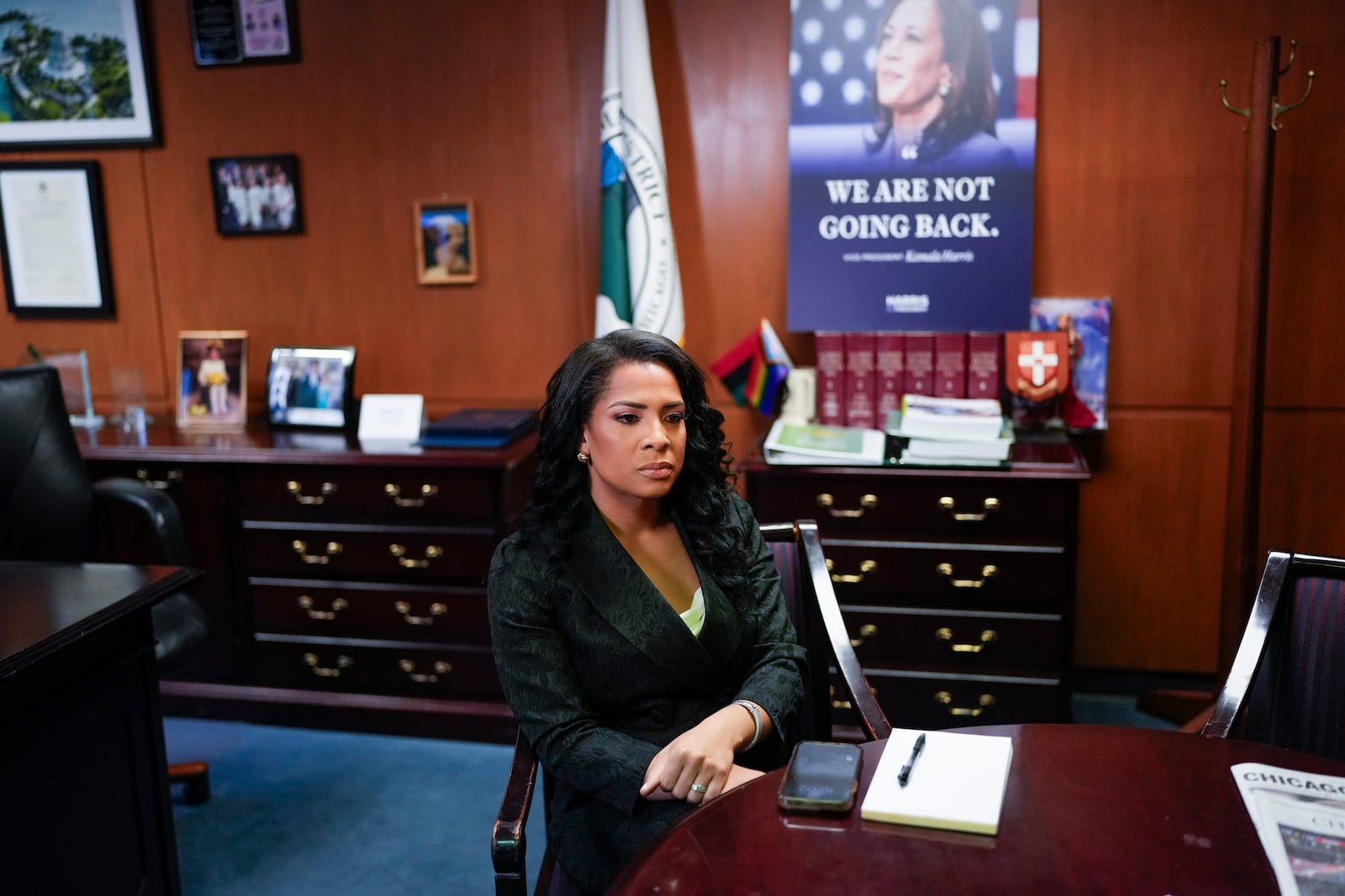 Precious Brady-Davis, a Black transgender woman who’d just won a two-year term on a Chicago-area water management board, speaks during an interview Thursday, Oct. 24, 2024, in Chicago. (AP Photo/Erin Hooley)