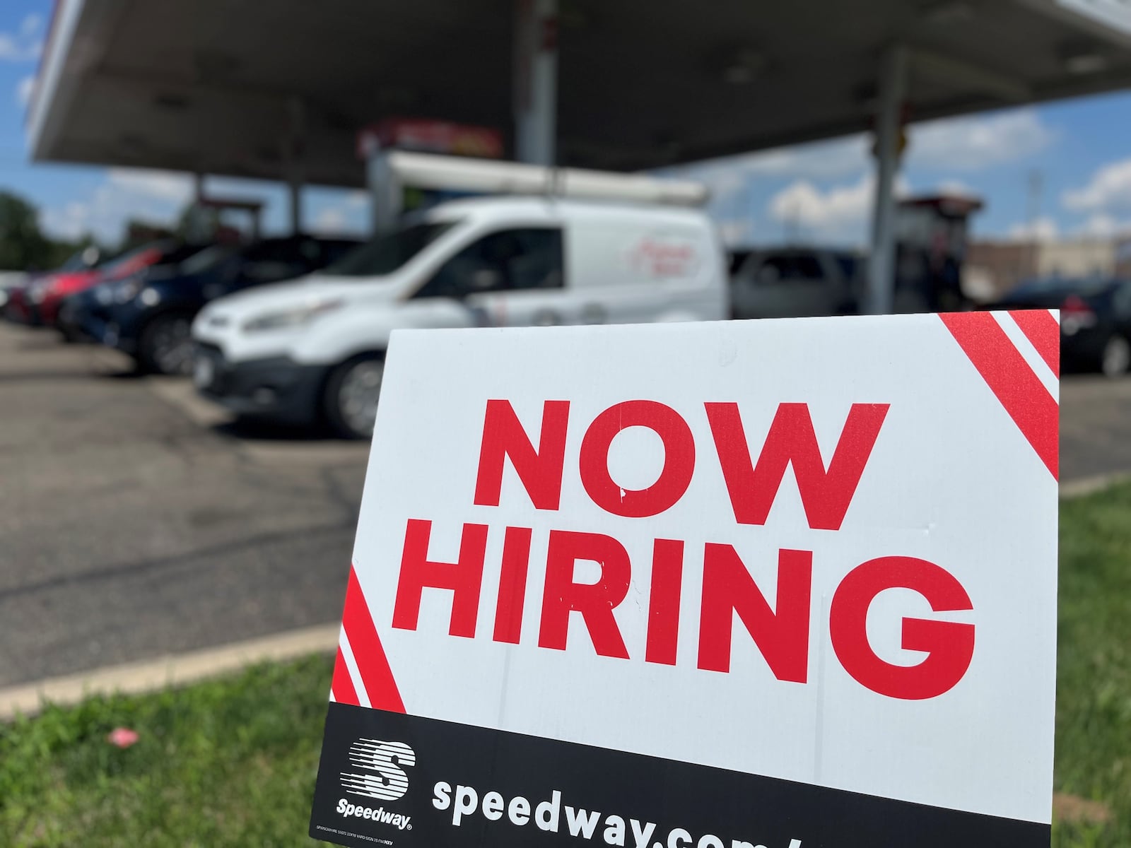 A "Now Hiring" sign outside of a Speedway near the University of Dayton campus. CORNELIUS FROLIK / STAFF