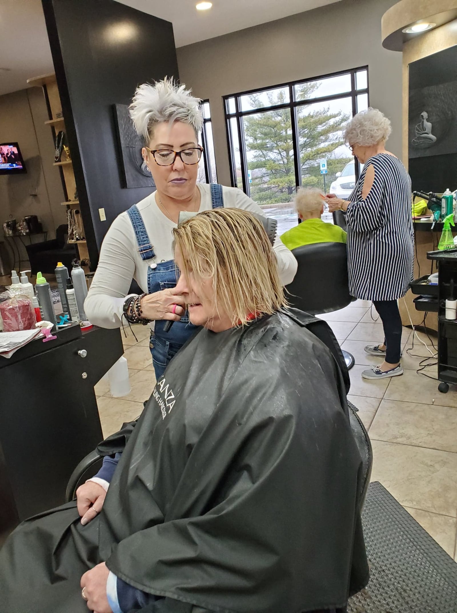 Tammy Greenberg, and Wendy McConnell of Vandalia at  Diversite Salon and Day Spa  in Englewood. Background is Lauretta Ware of Lebanon with client Wanda McConnell of Vandalia.