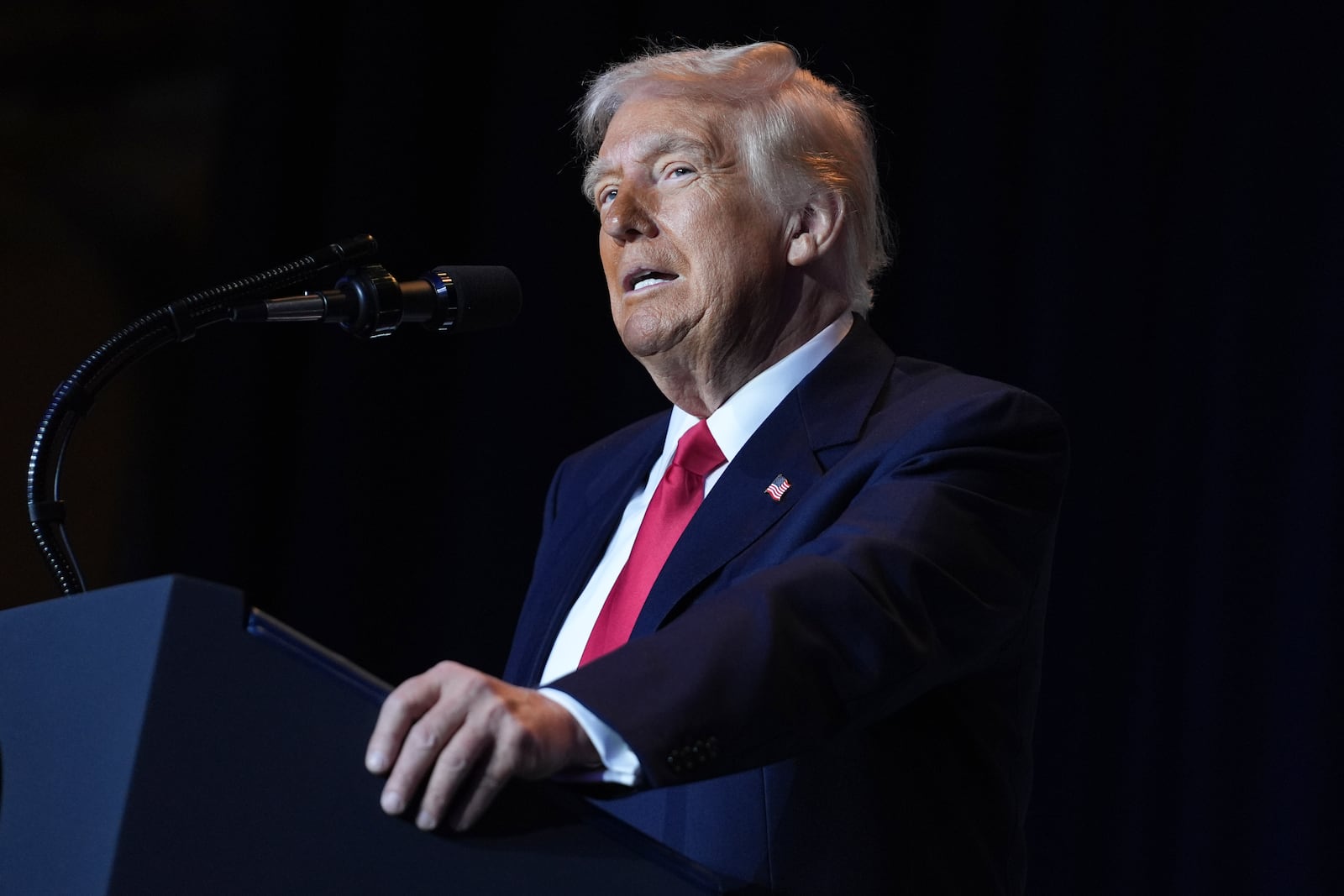 President Donald Trump speaks during the National Prayer Breakfast at Washington Hilton, Thursday, Feb. 6, 2025, in Washington. (AP Photo/Evan Vucci)