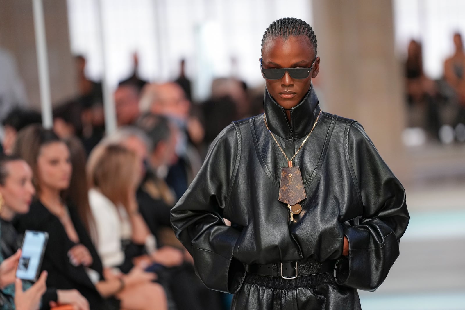 A model wears a creation as part of the Louis Vuitton Fall/Winter 2025-2026 Womenswear collection presented in Paris, Monday, March 10, 2025. (Photo by Scott A Garfitt/Invision/AP)