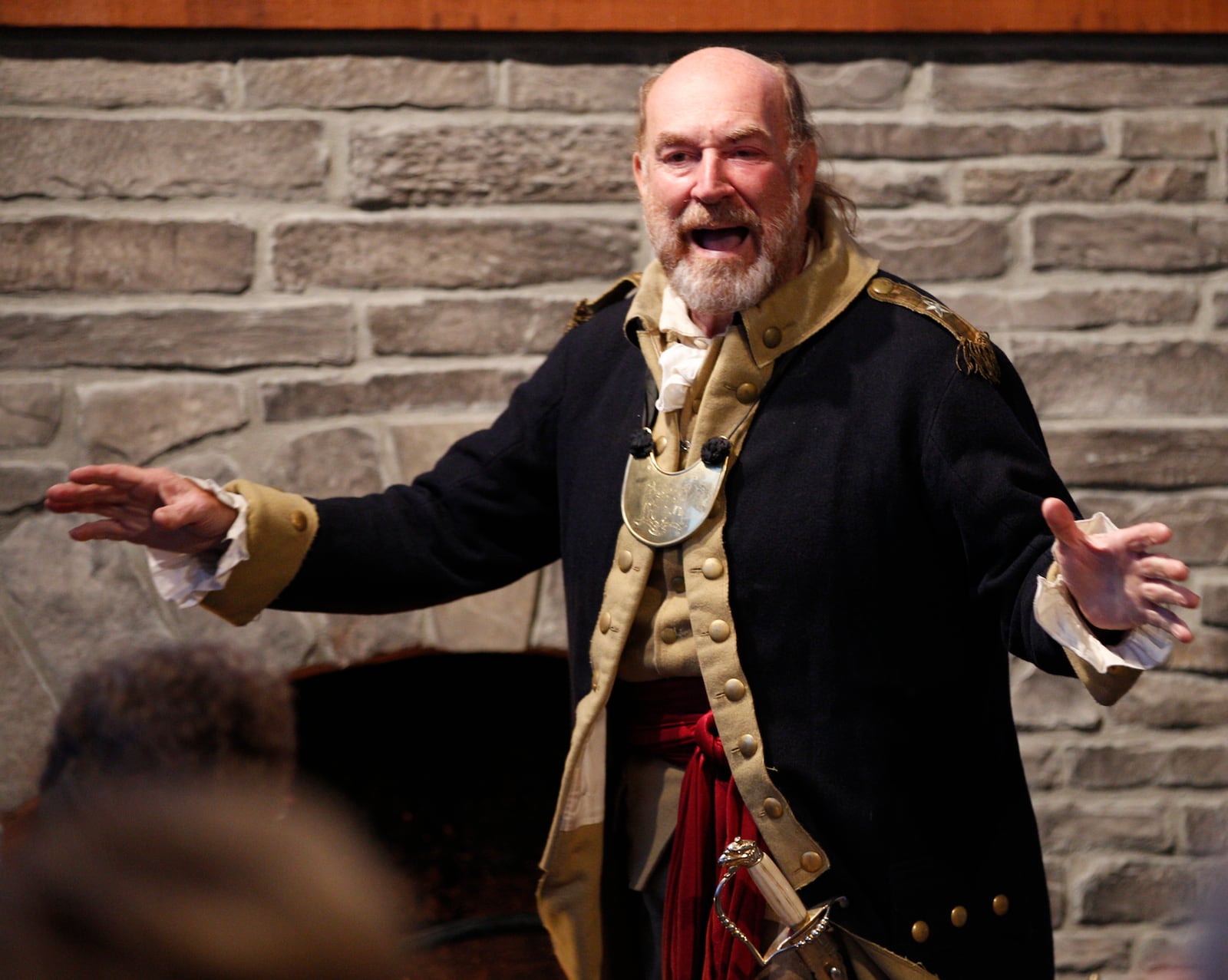 General George Rogers Clark, portrayed by Mel Hankla, inspected the First Mad River Light Artillery and talked to guests about his life on the Ohio frontier on Tuesday, October 9, 2012, as part of the Clark County Park District's �ireside Chat�series. The chats are held the second Tuesday of each month at 7:00 p.m. at the Davidson Interpretive Center on Lower Valley Pike. Barbara J. Perenic/Springfield News-Sun